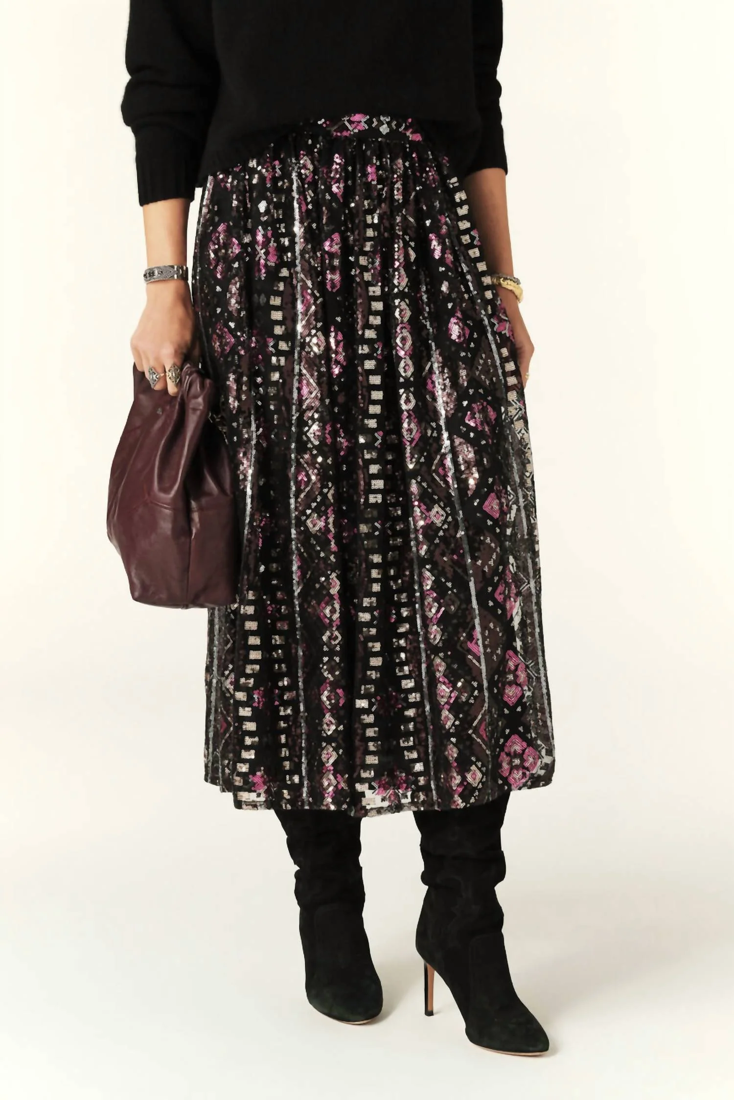 Pippa Mid-Length Skirt In Noir