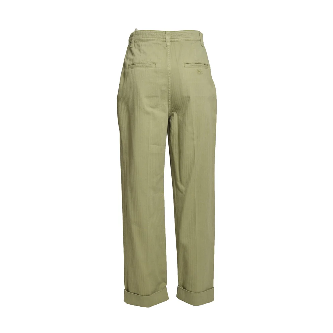 Green Denim Pants With Herringbone Pattern