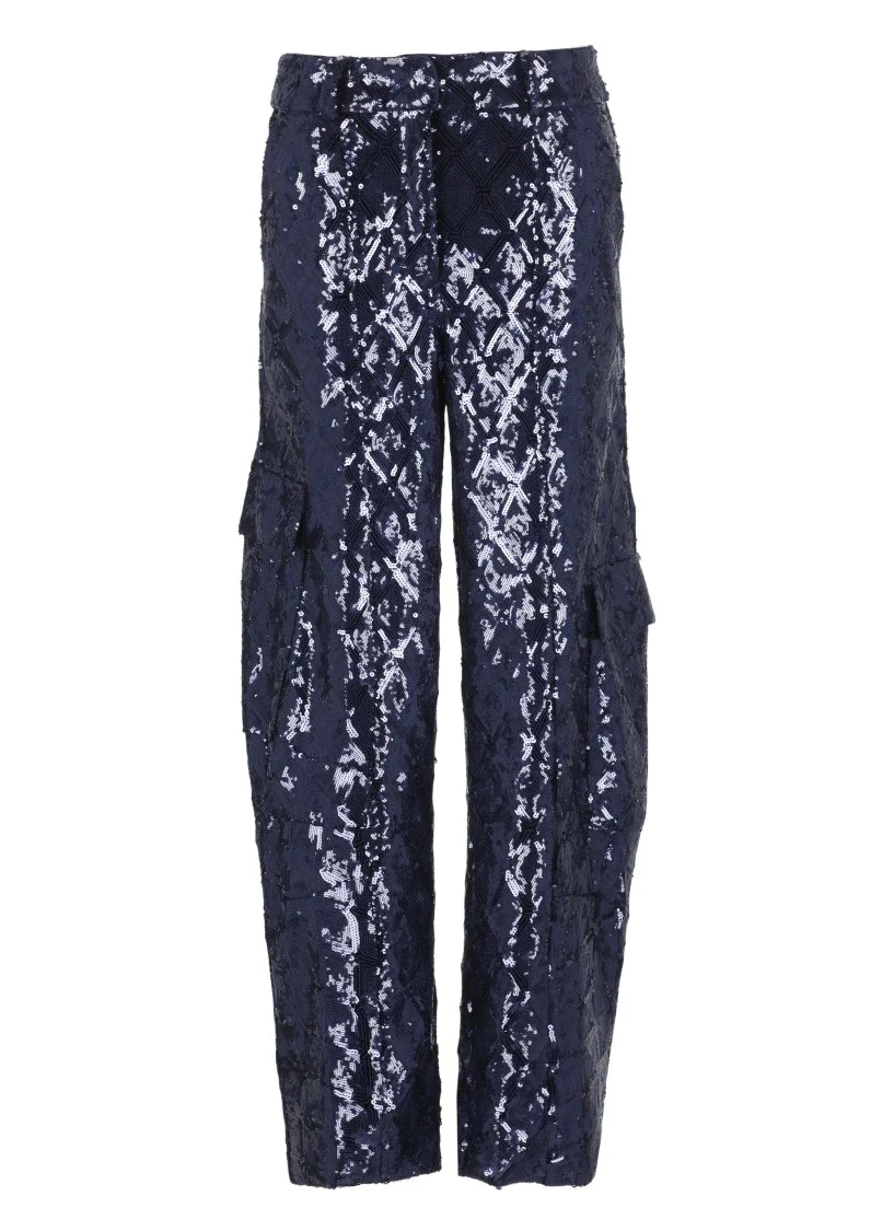 Relaxed Fit Pants With All-Over Paillette Design