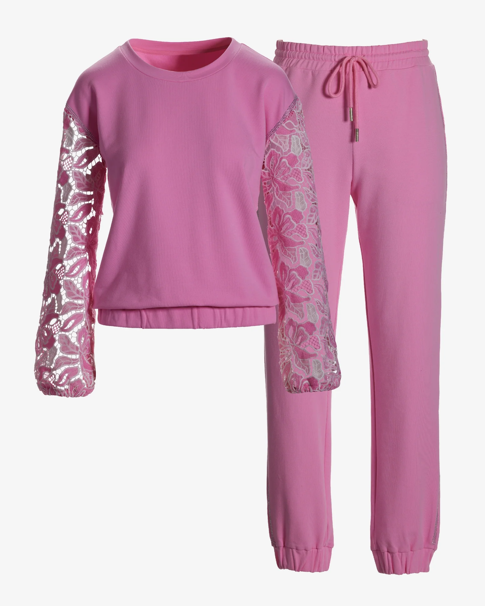 Lace & Rhinestone Lounge Set Begonia Pink