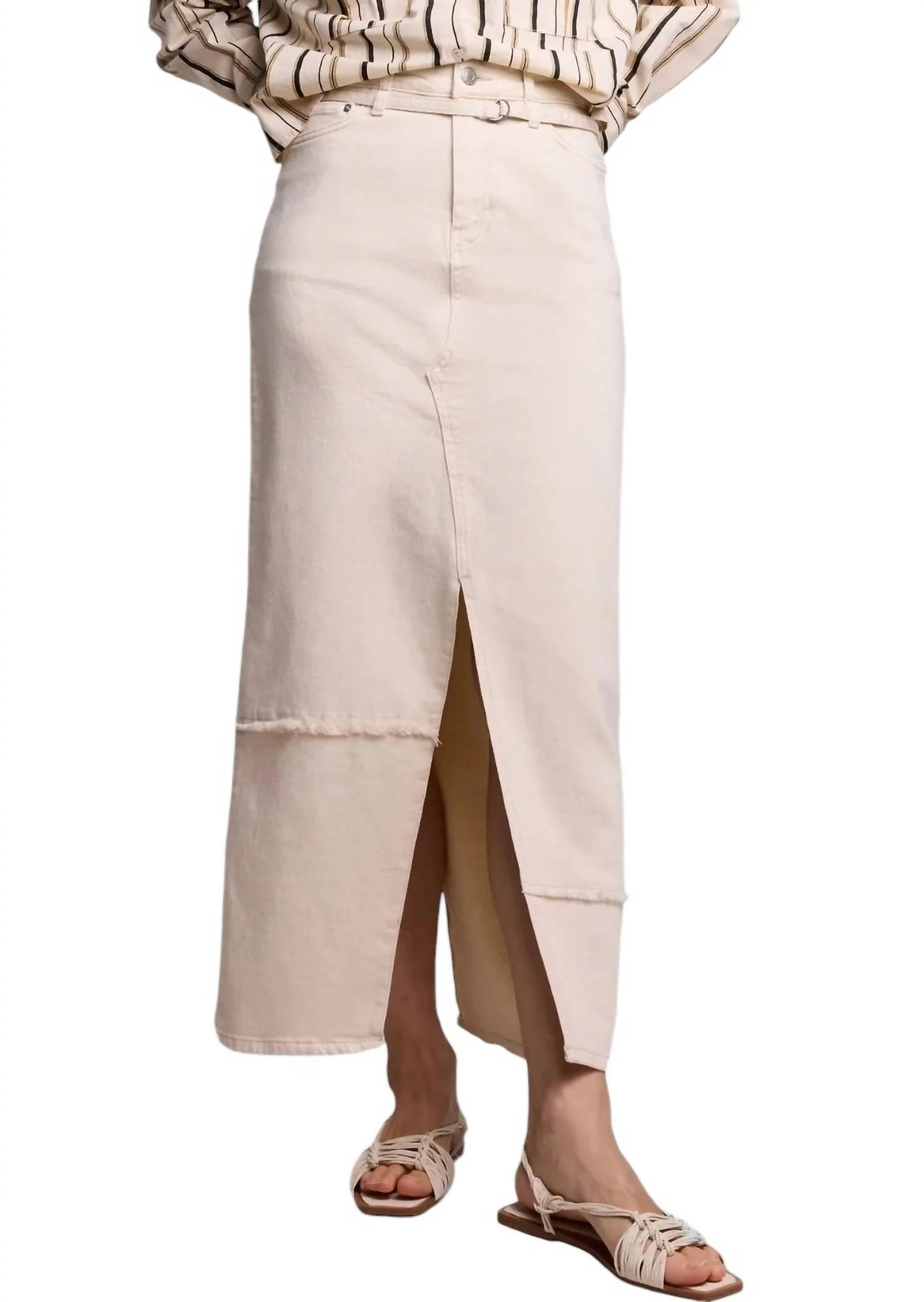 Twill Denim Skirt In Beige