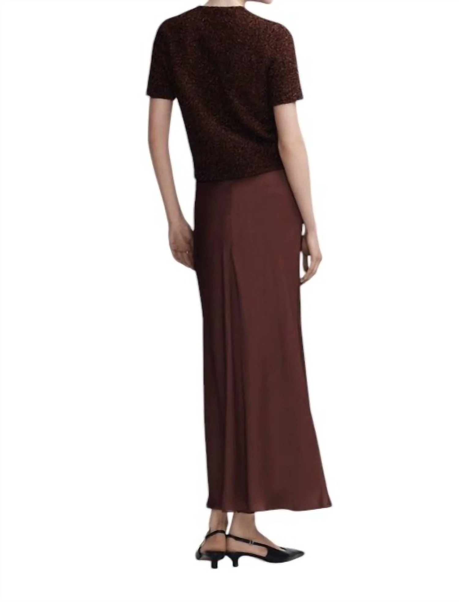 Plisse Chiffon A-Line Skirt In Chestnut