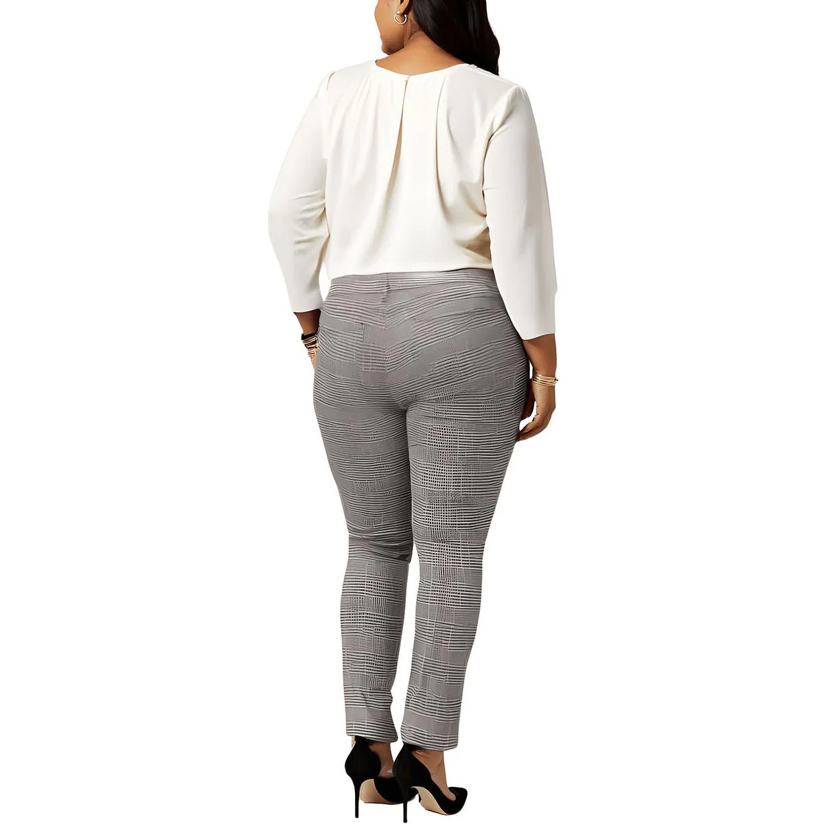 Plus Marilyn Womens Plaid Polyester Straight Leg Pants