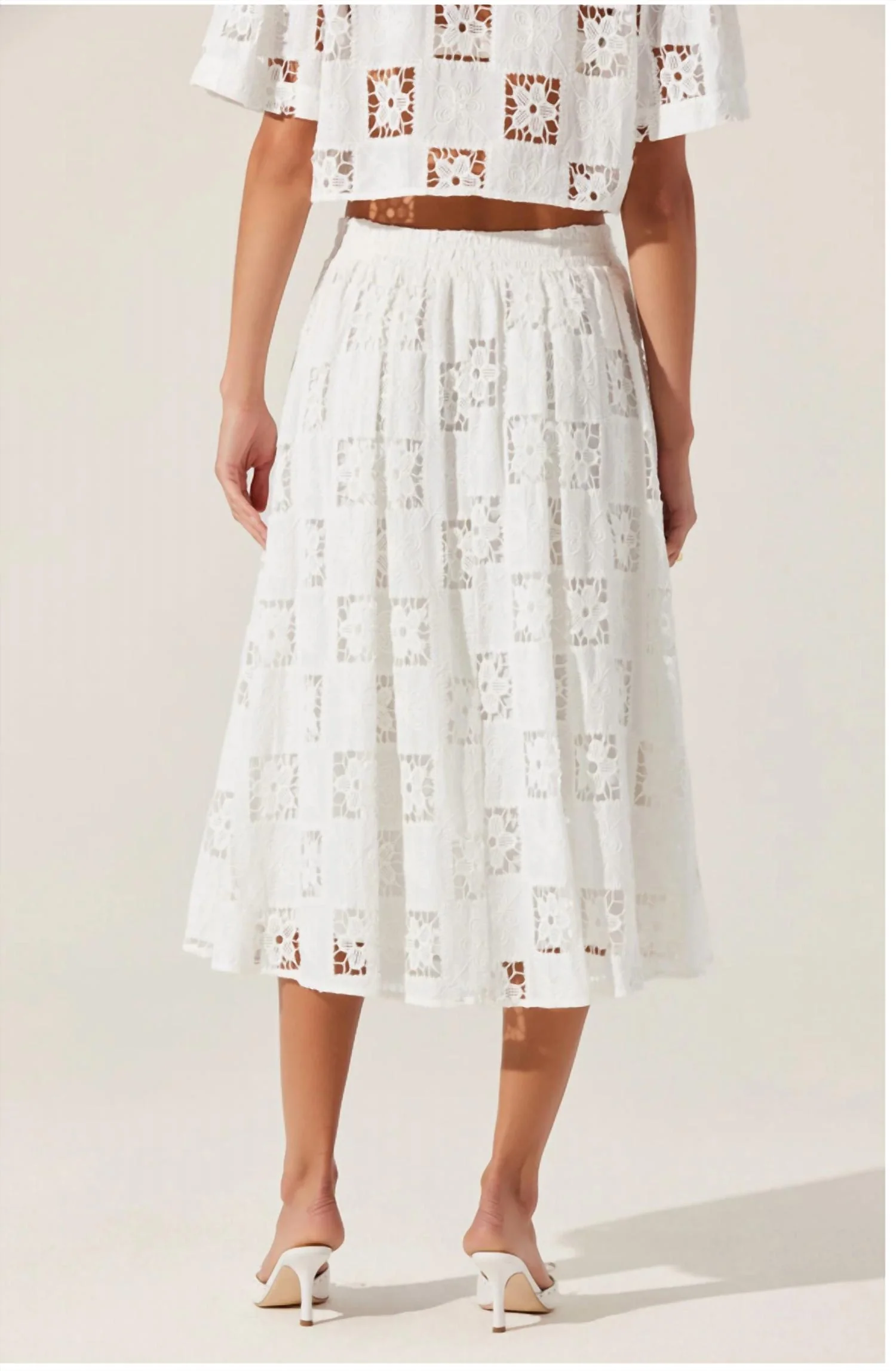 Andolina Crochet Lace Midi Skirt In White