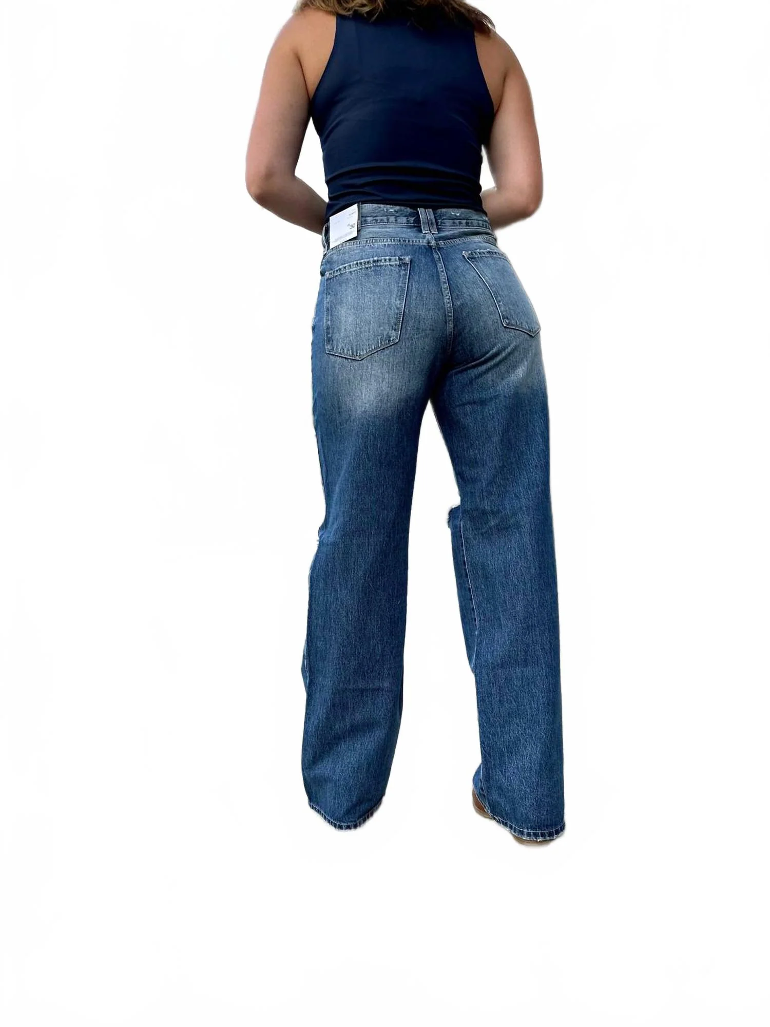 Ultra High Rise Distressed Nineties Flare Jeans In Blue