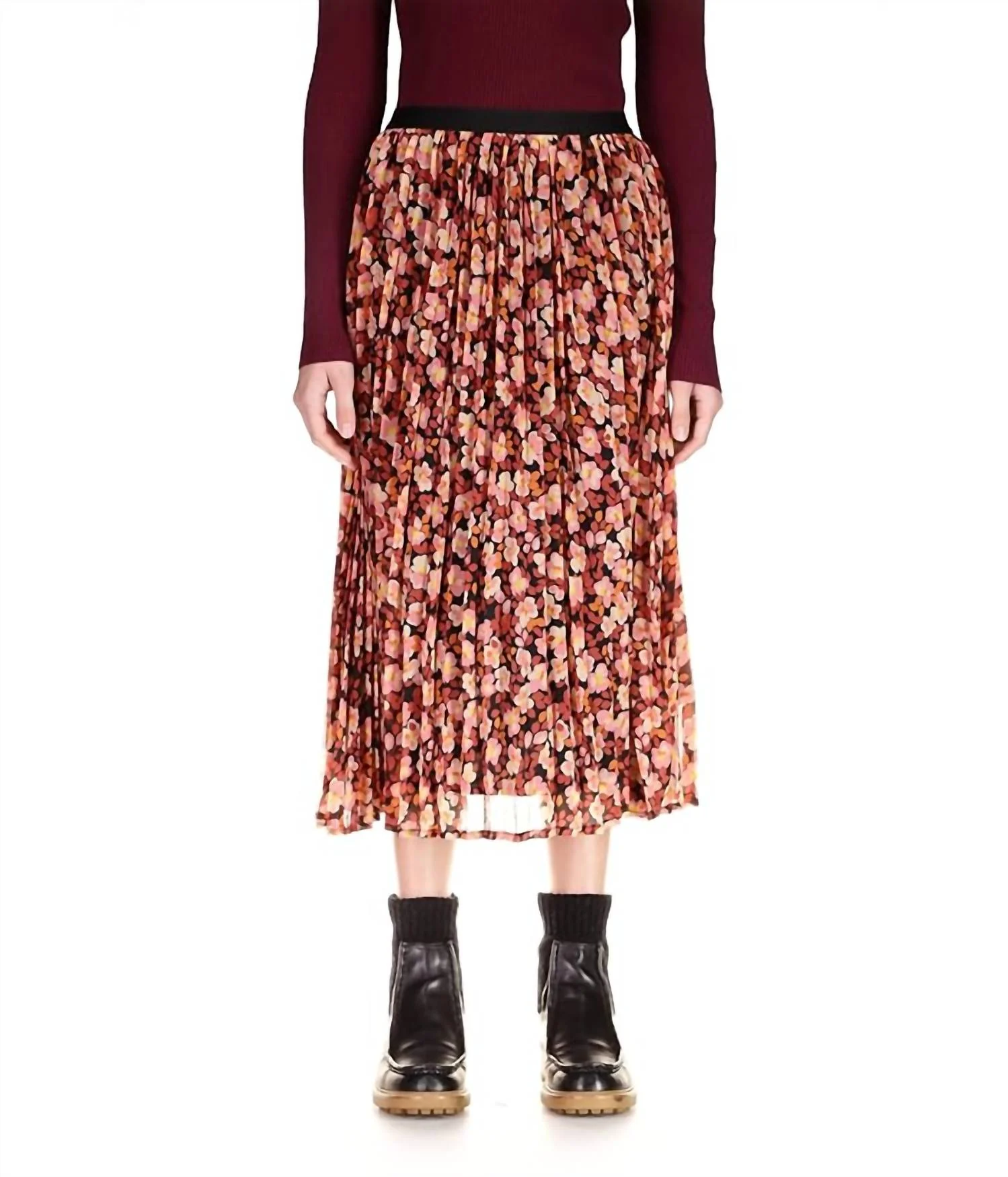 Pleated Midi Skirt In Multi