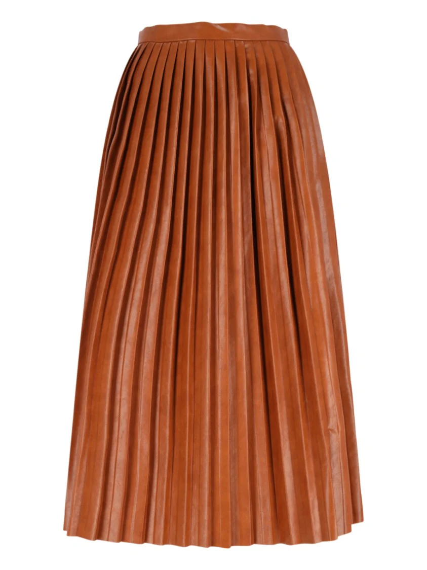 Pleated Midi Skirt – Brown