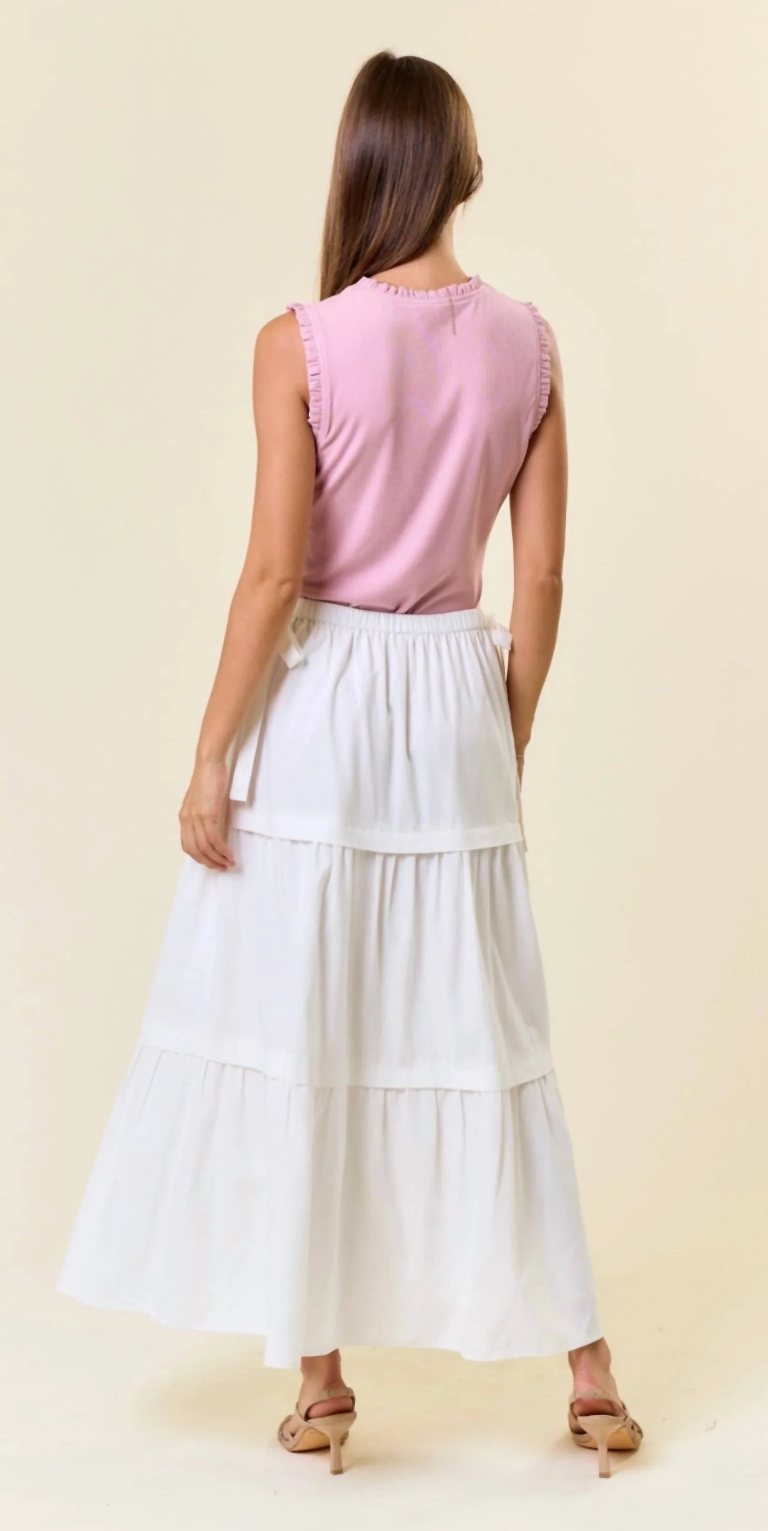 Side Drawstring Waist Maxi Skirt In White