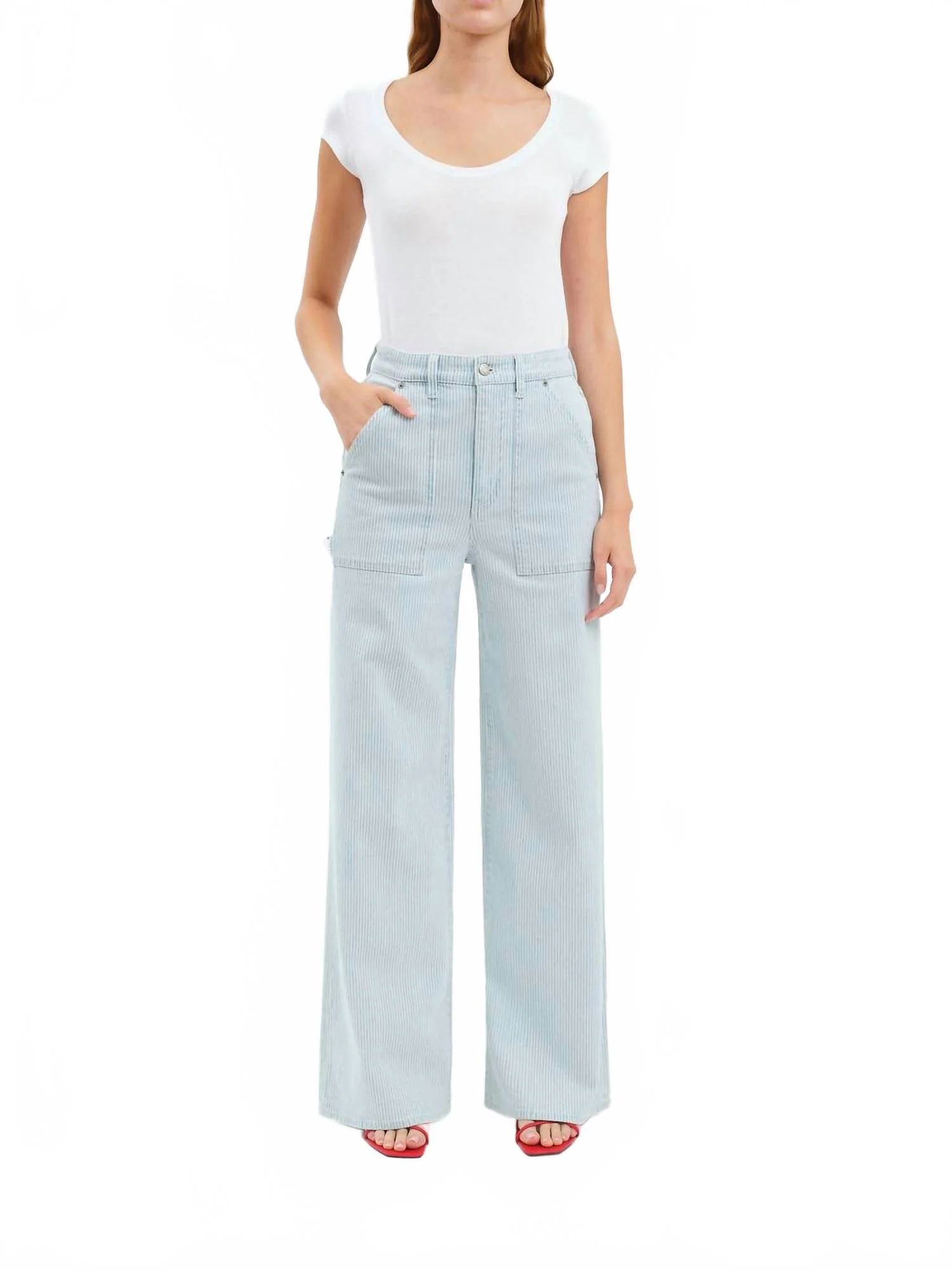 Far Out Utility Jeans In Blue Bell Stripe