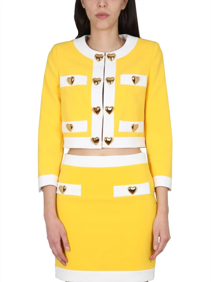 Heart Buttons Crepe Jacket