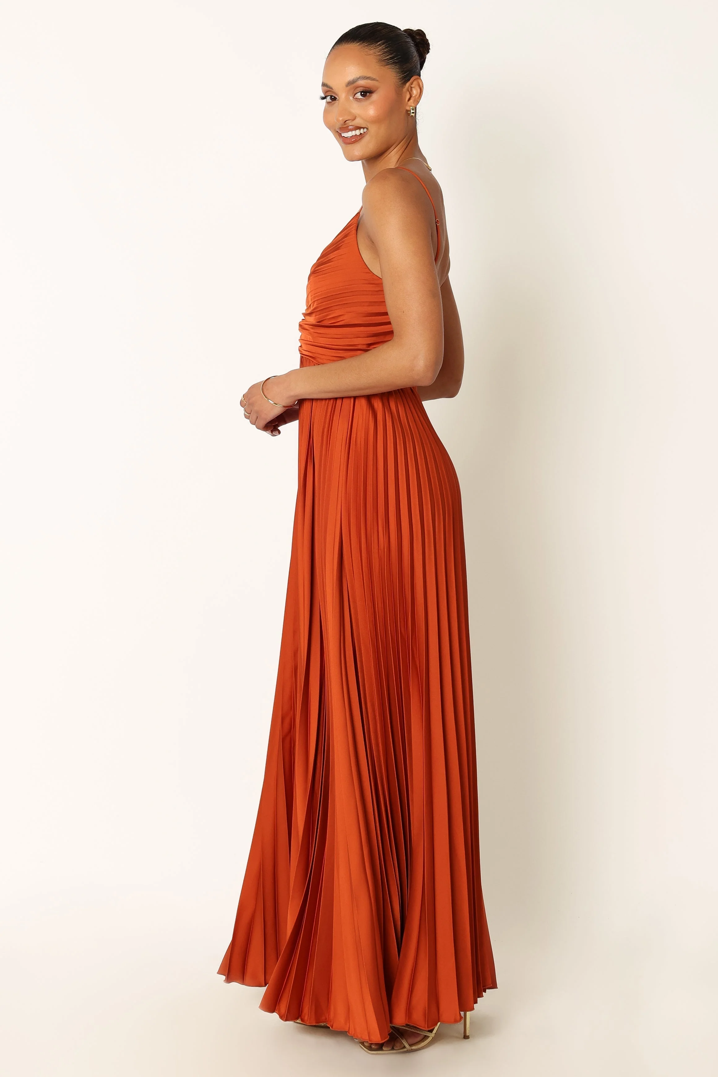 Naira Pleated Maxi Dress - Sunset Orange