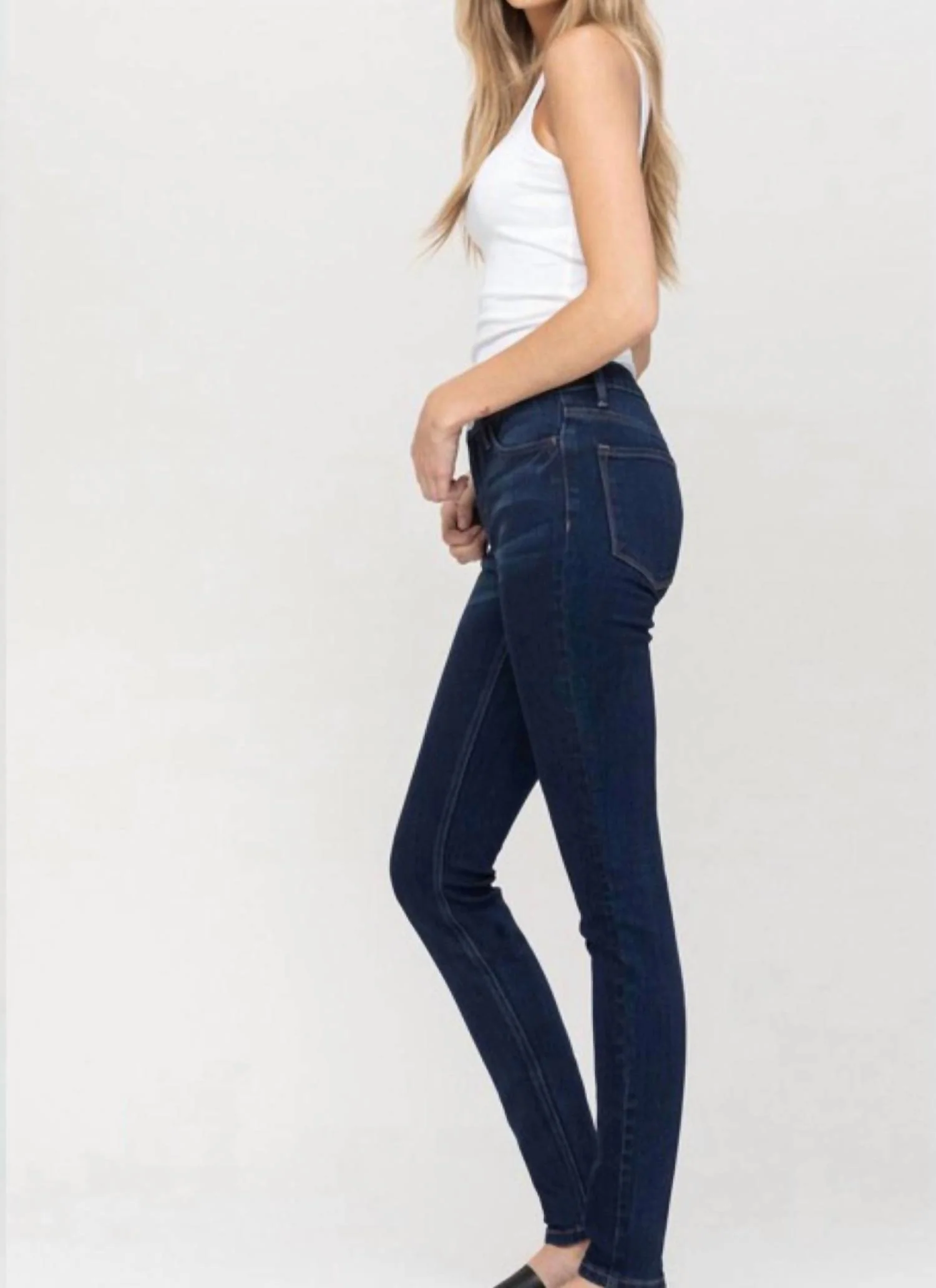 Mid Rise Dark Wash Full Length Skinny