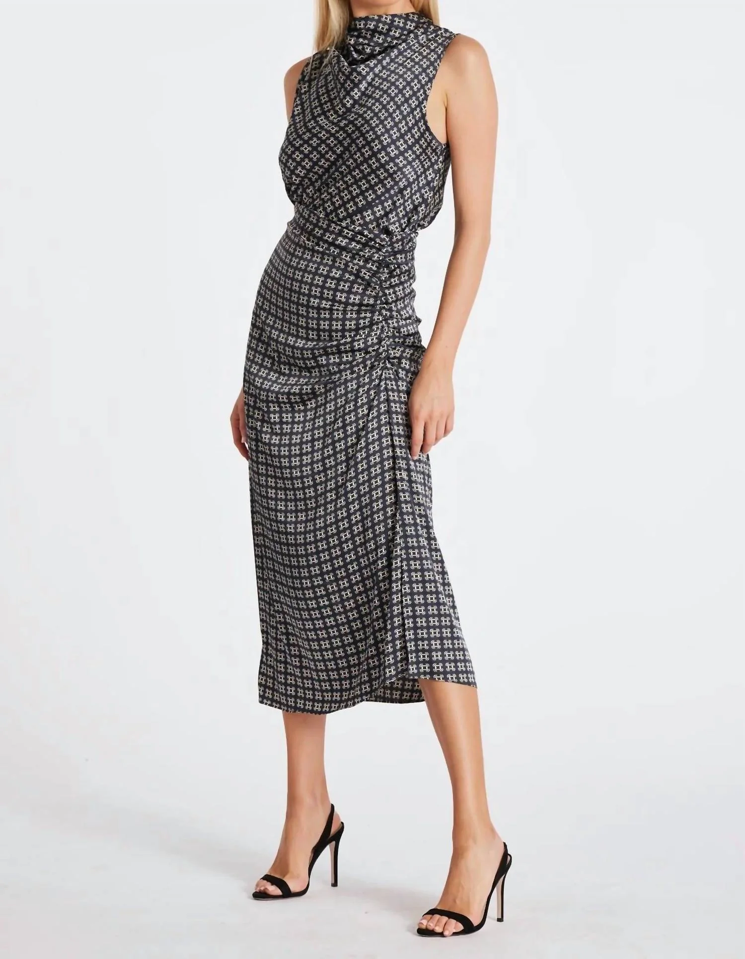 Asymmetrical Midi Skirt In Navy Heritage Print