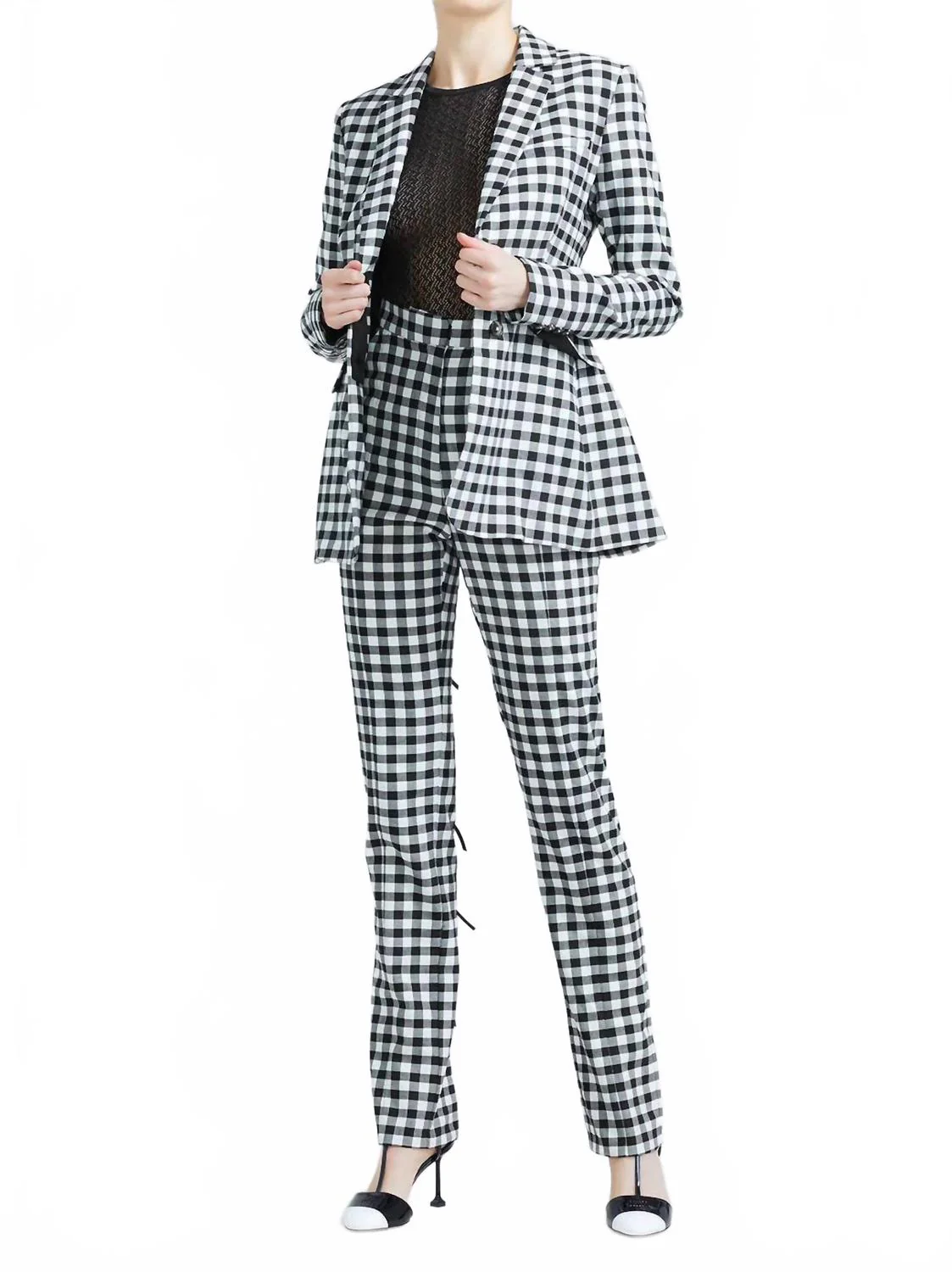 Stretch Check Blazer In Black And White