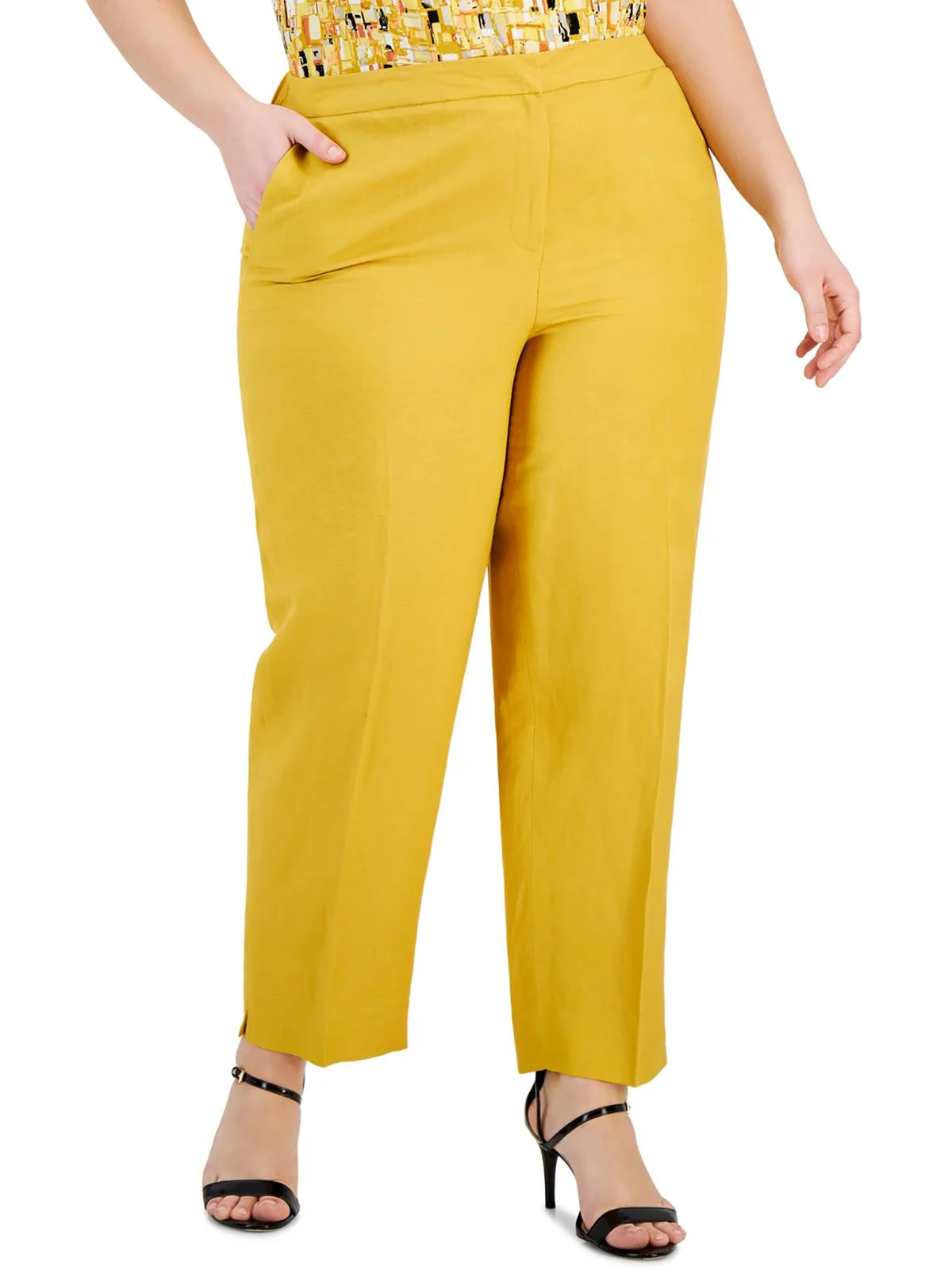 Plus Womens Mid-Rise Stretch Straight Leg Pants