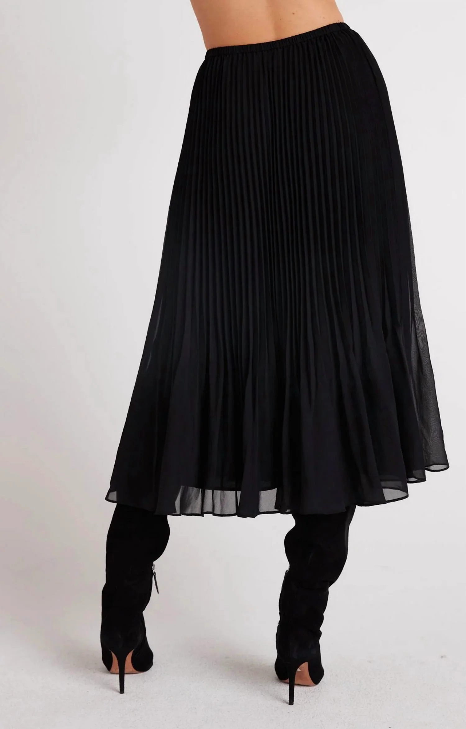 Sunburst Pleat Chiffon Midi Skirt In Black
