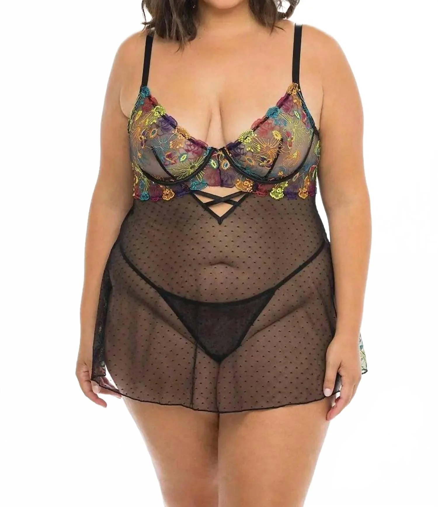 Isla Embroidered Babydoll -Plus In Black