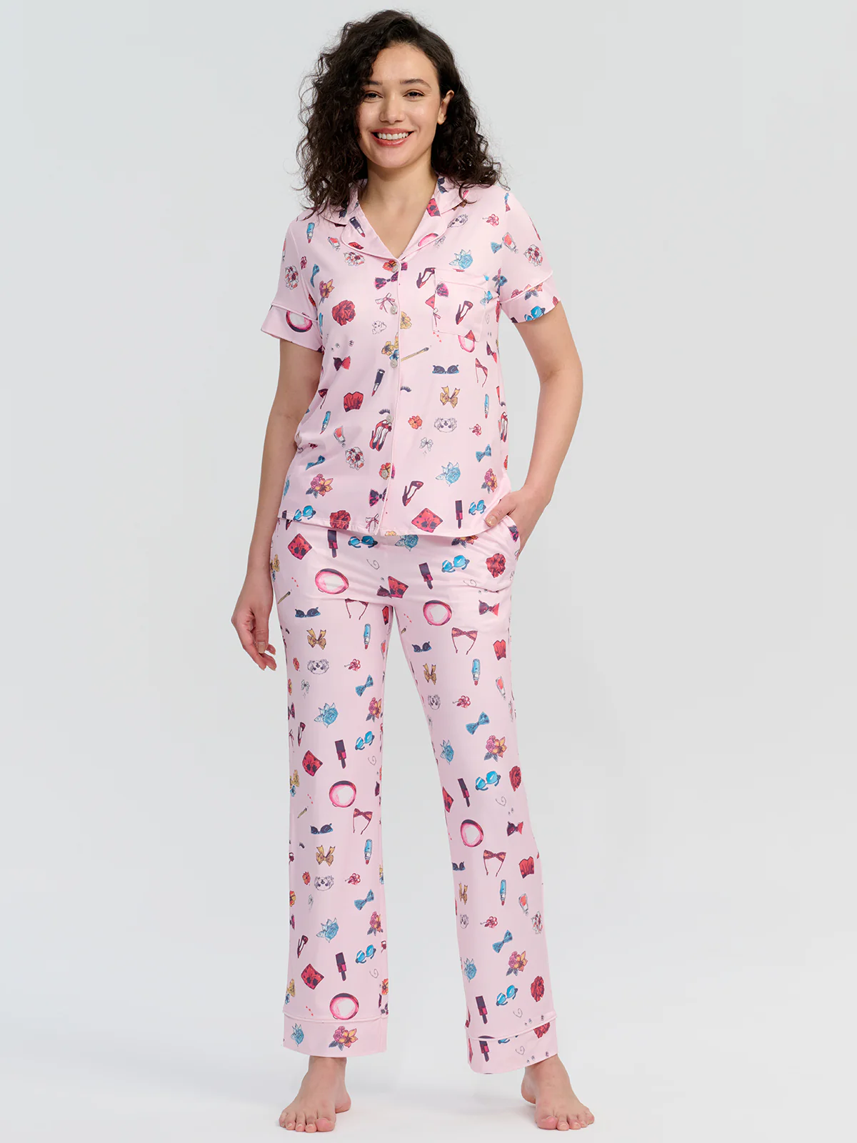 Cosmetic Print Short Sleeve Pajamas Set