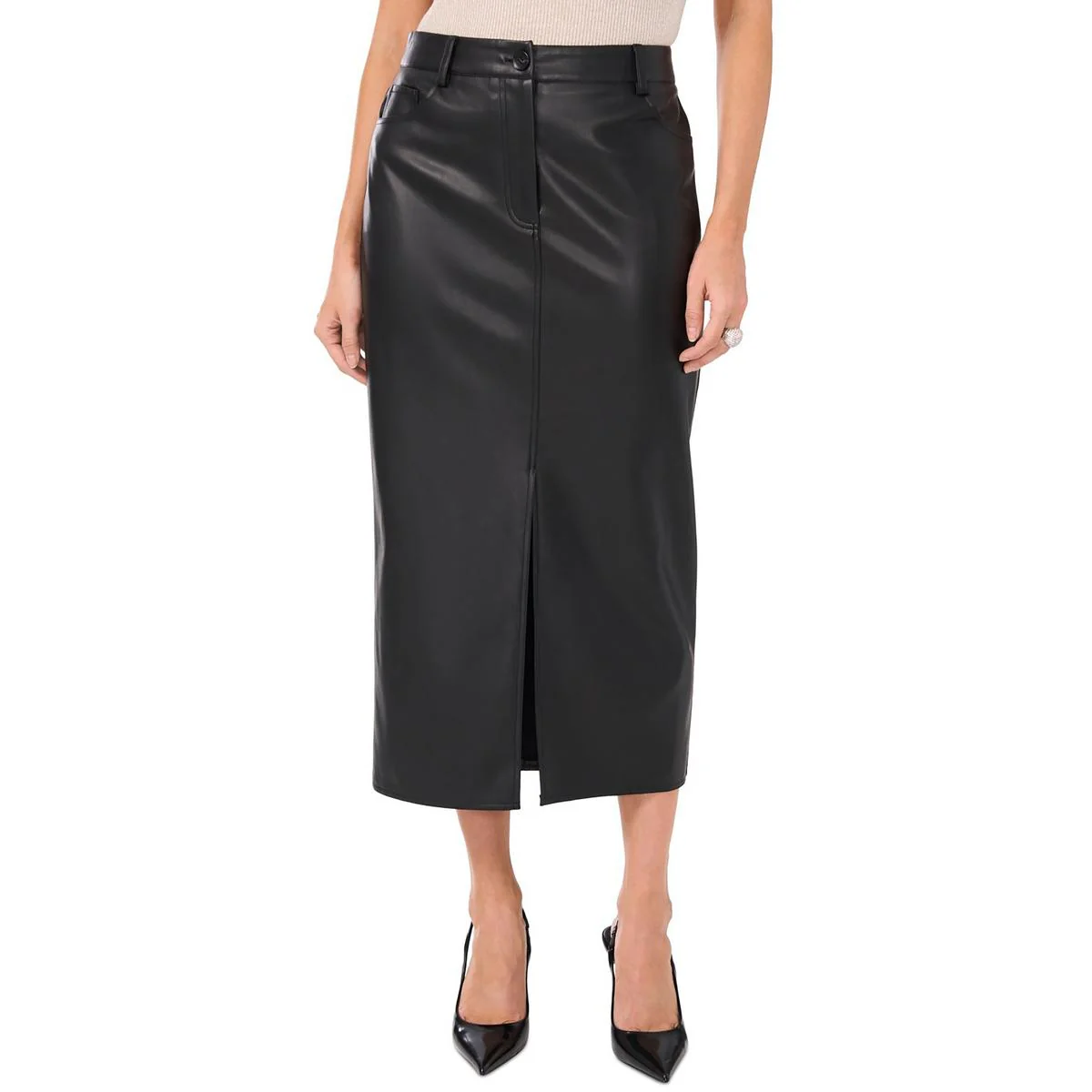 Womens Pocket Faux Leather Pencil Skirt