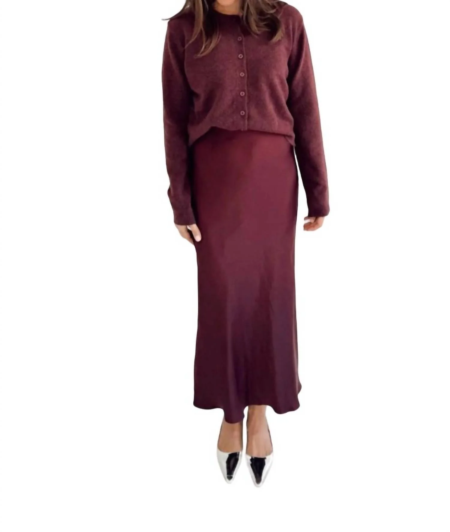 Misty Luxe Slip Skirt In Berry