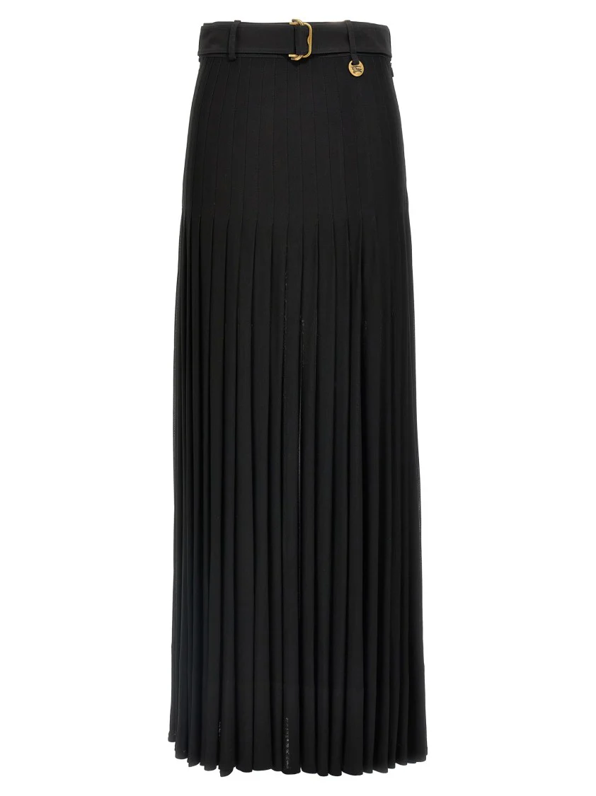 Long Pleated Skirt With Belted Waist
