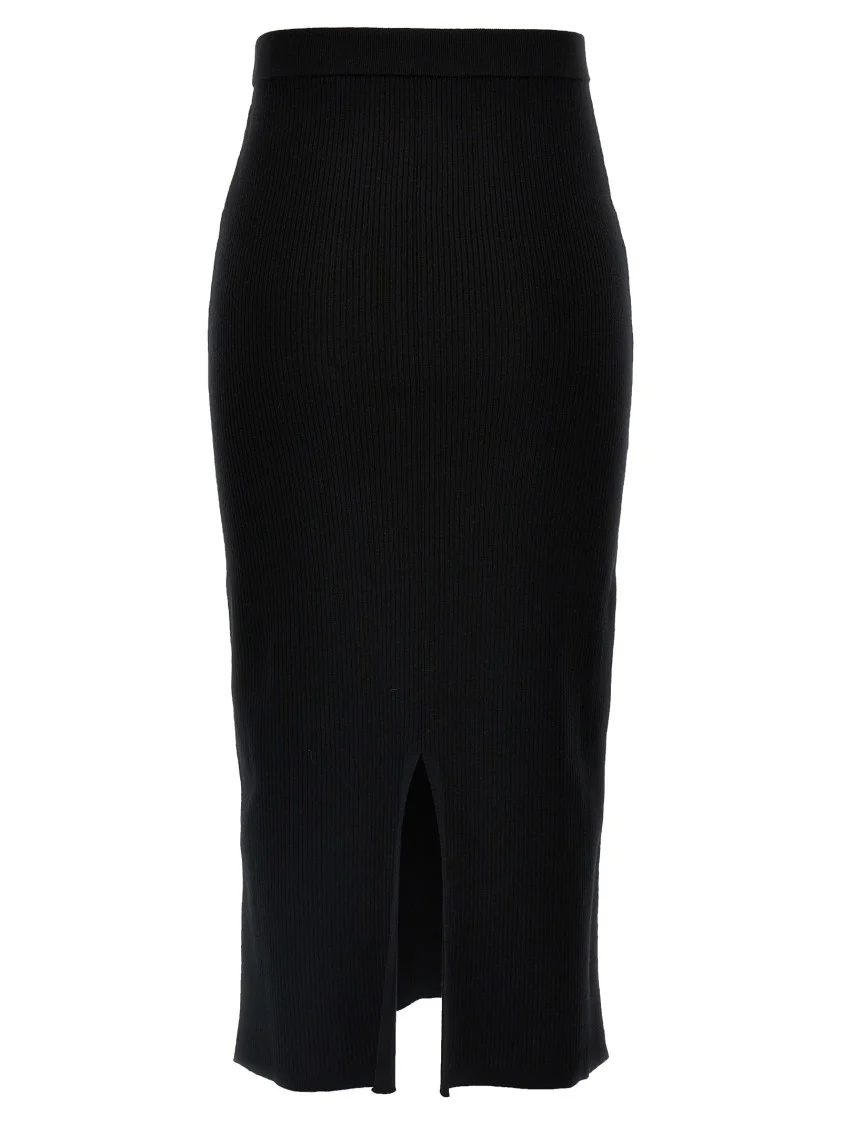 Ribbed Stretch Wool And Cashmere Midi Skirt