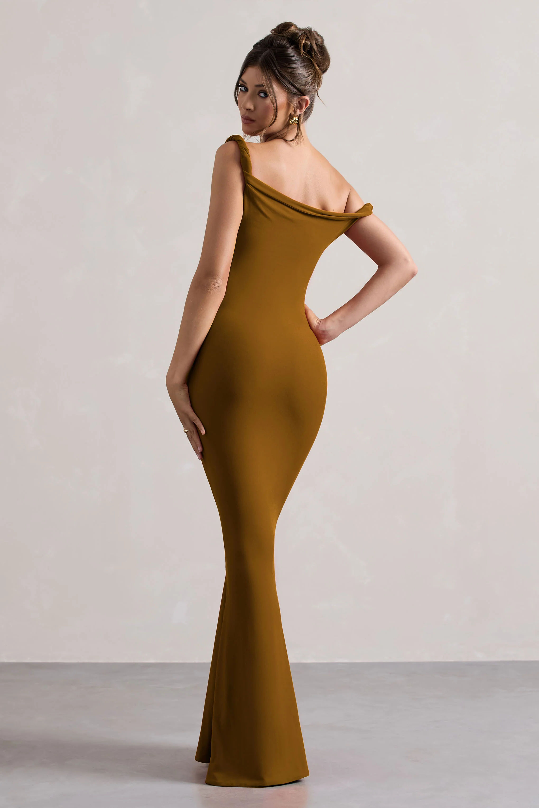 Lita | Golden Brown Twisted Asymmetric Maxi Dress