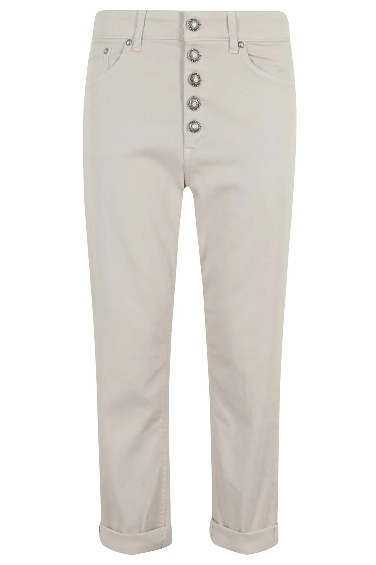 Cropped Jeans With Decorative Jewel Button Closure