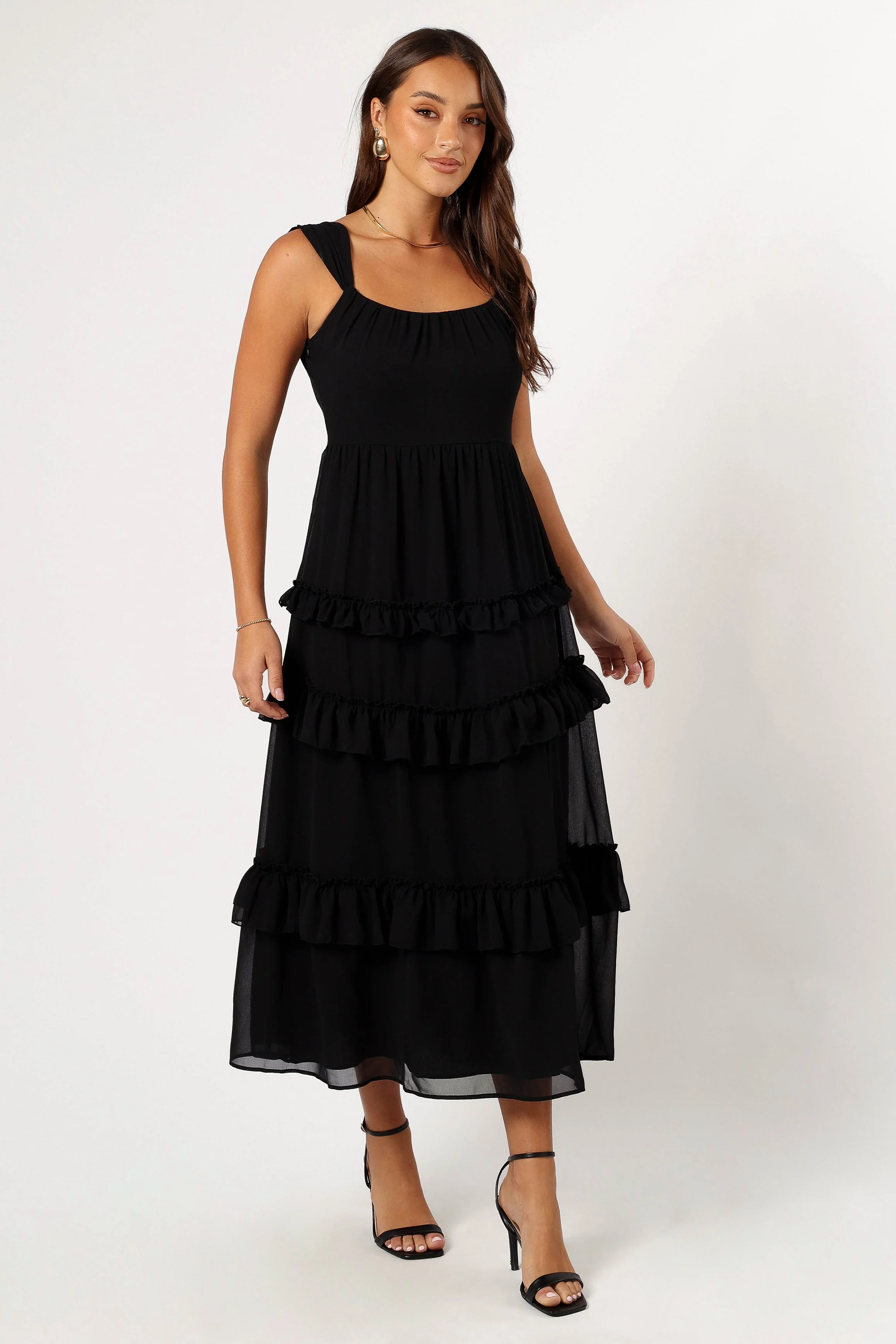 Marli Ruffle Midi Dress - Black