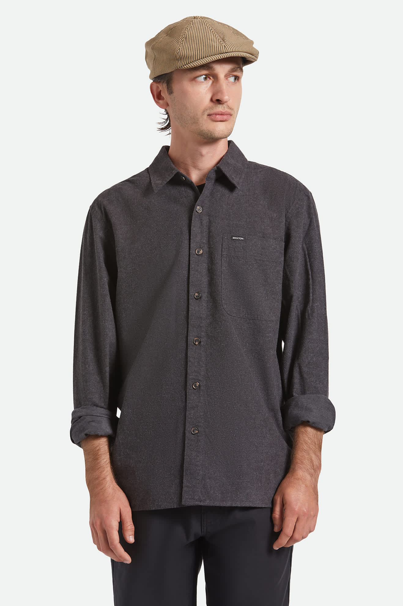 Brood Newsboy Cap - Dark Tan/Black Hickory Stripe