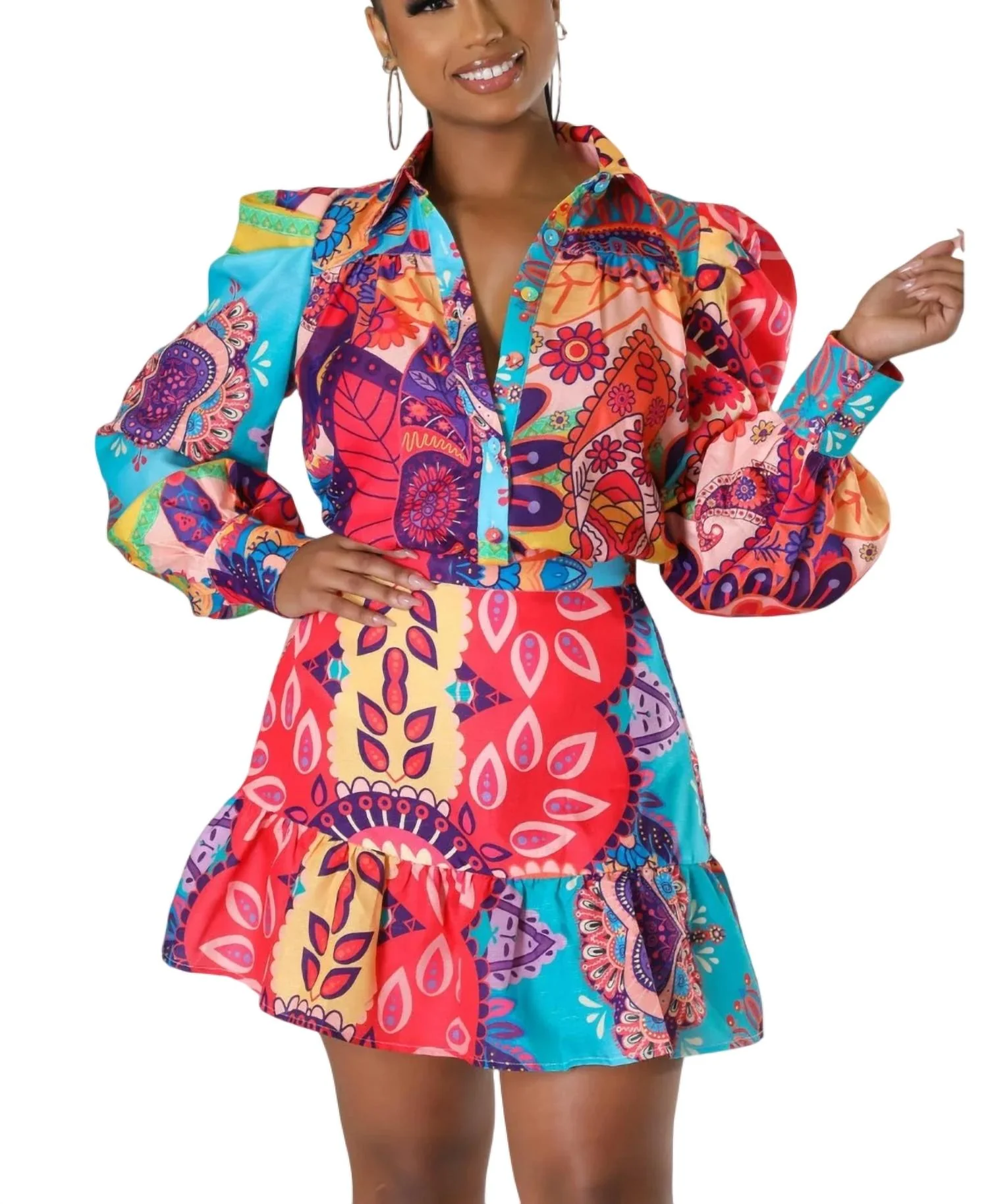 Two Piece Skirt Set In Multi