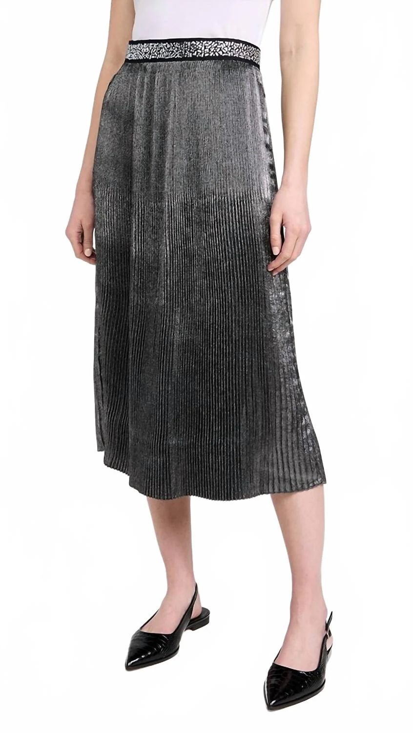 Foil Pleased Midi Skirt In Silver Floral