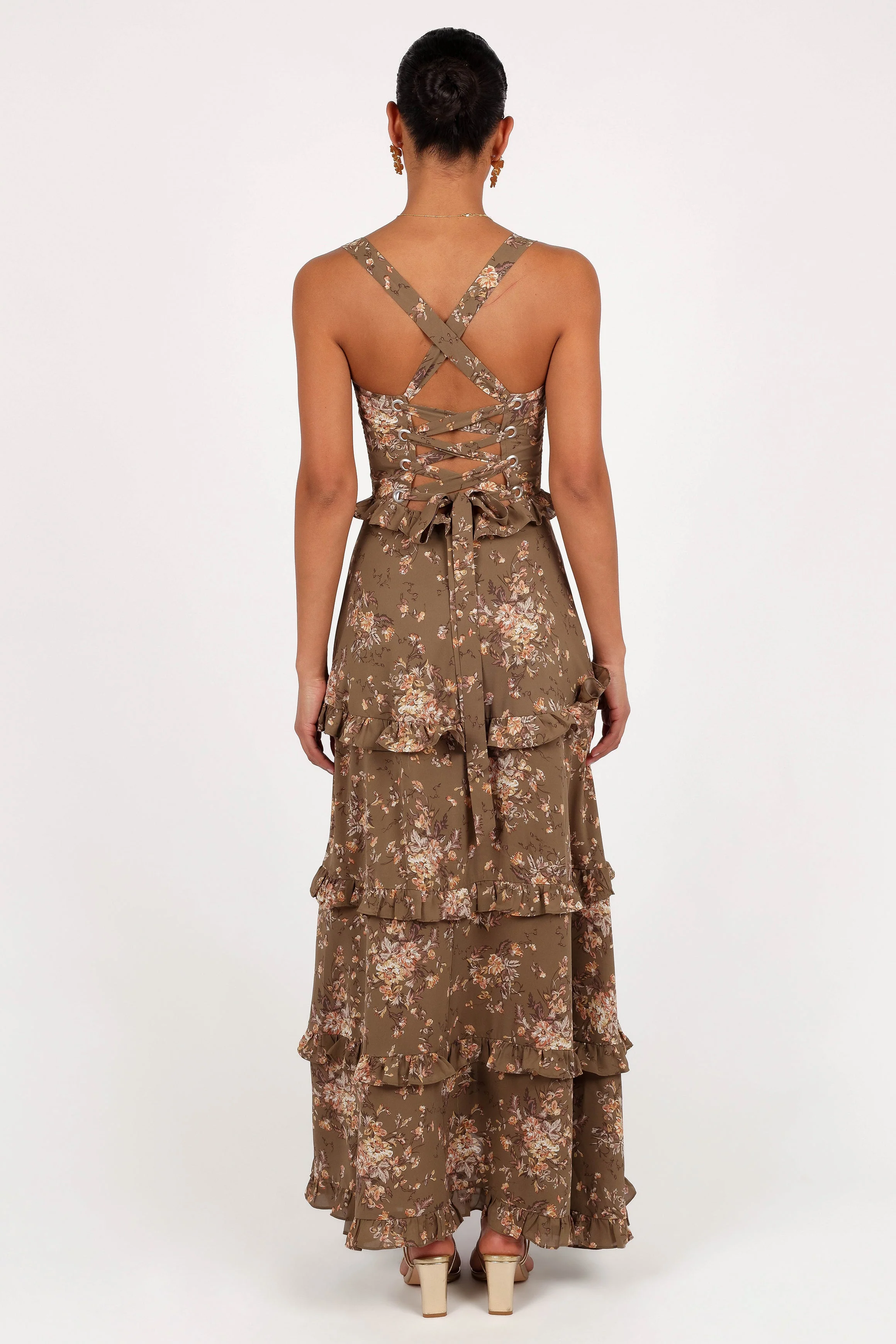Lillee Tiered Maxi Dress - Olive Print