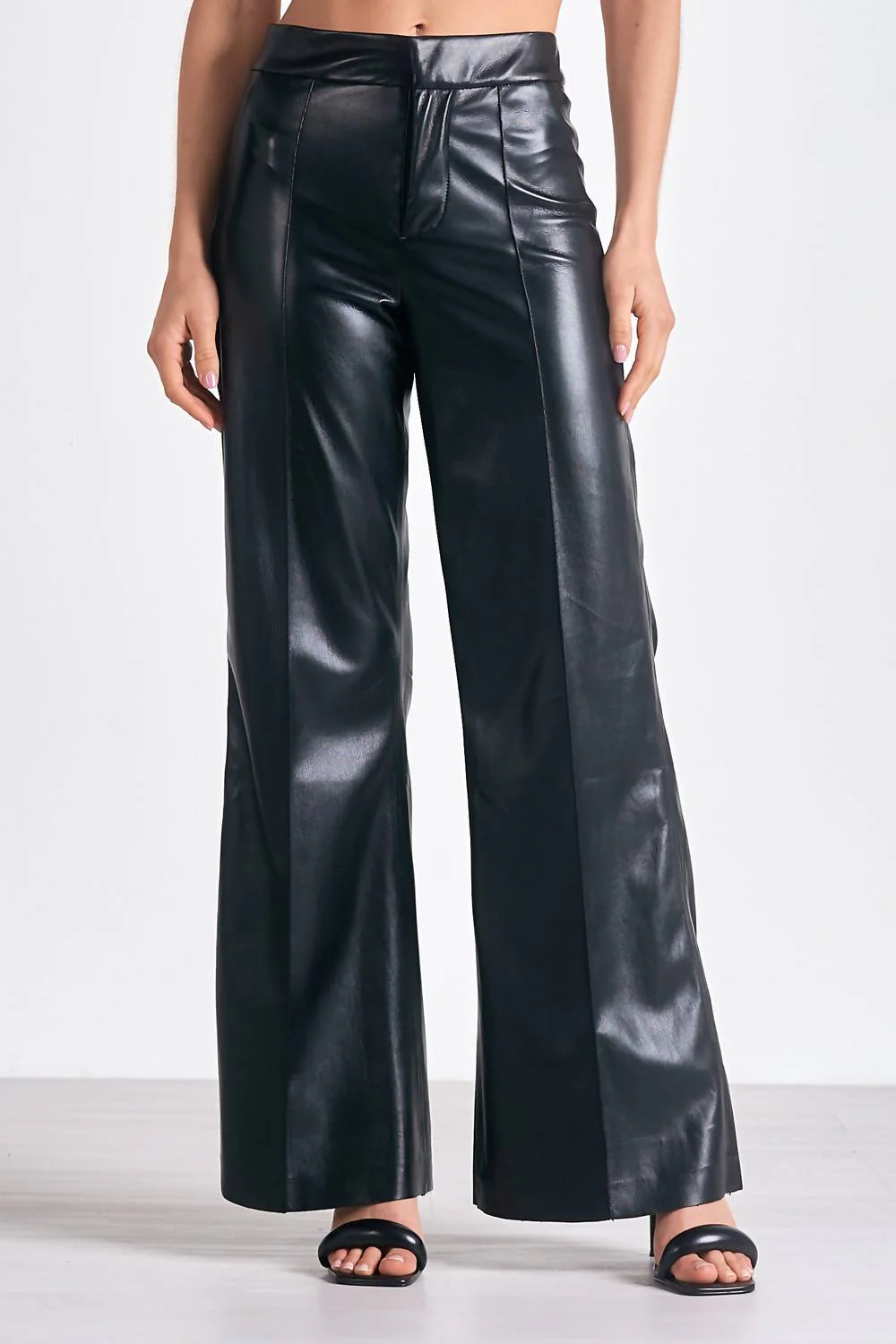 Vegan Leather High Waist Flare Pants In Faux Black