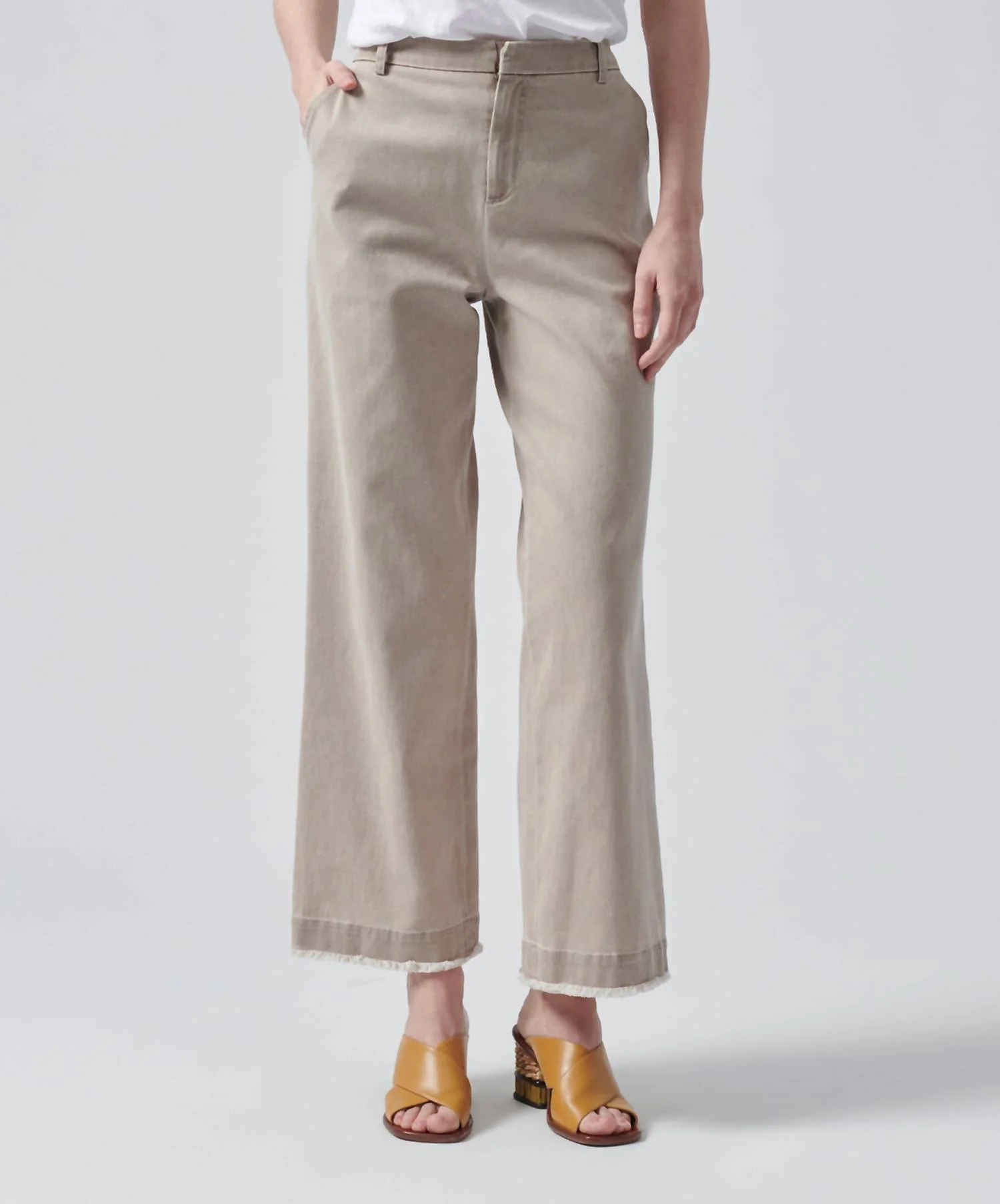 Garment Wash Cotton Twill Boyfriend Pants In Beach Pebble