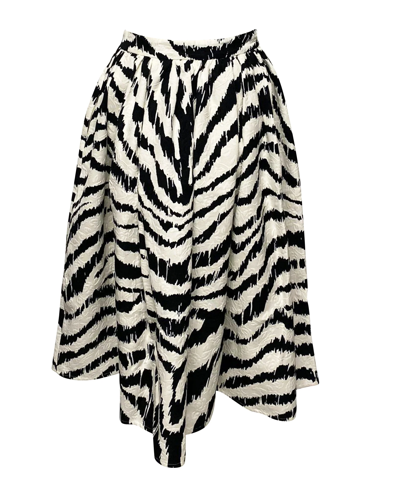 MSGM Zebra Print Midi Skirt in Black and White Viscose