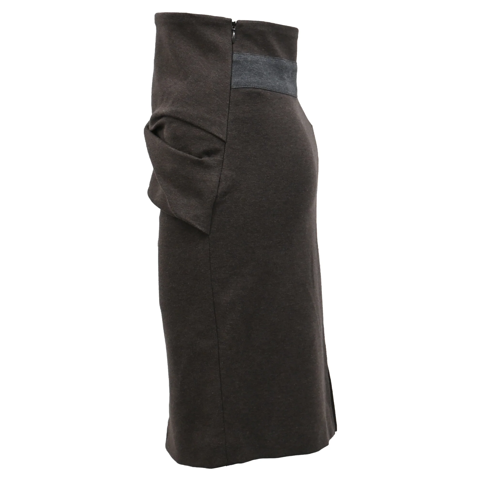 Brunello Cucinelli Draped Midi Skirt in Brown Cotton