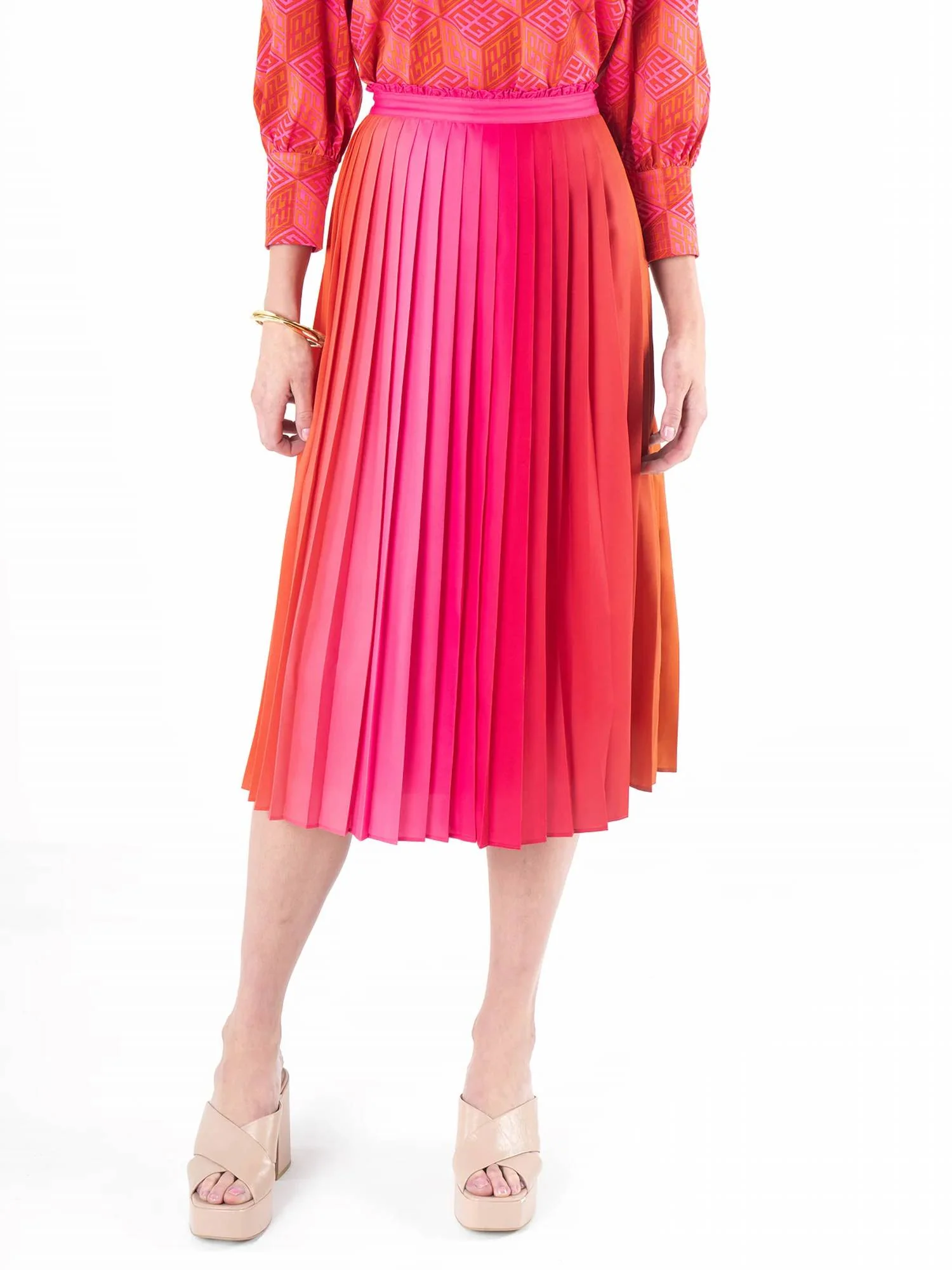 Pleated Midi Skirt In Golden Hour