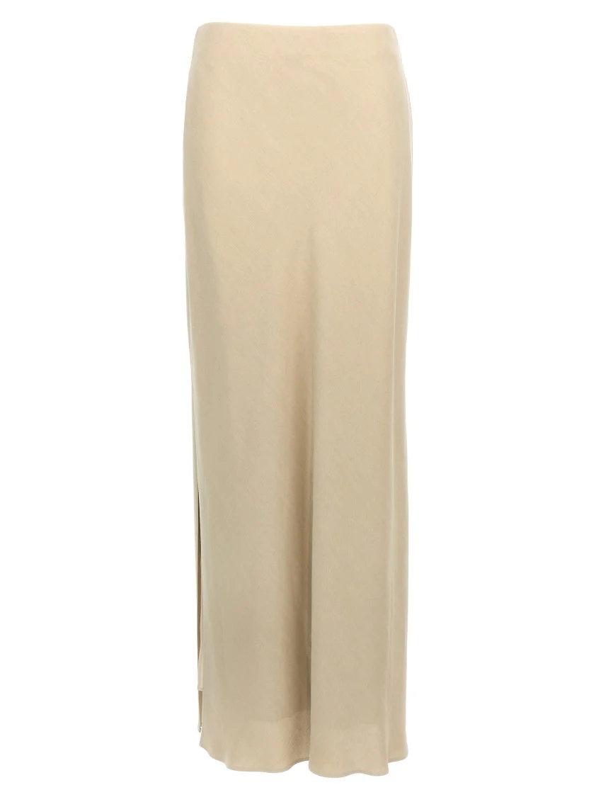 Floor-Length Slit Skirt With Elastic Waistband