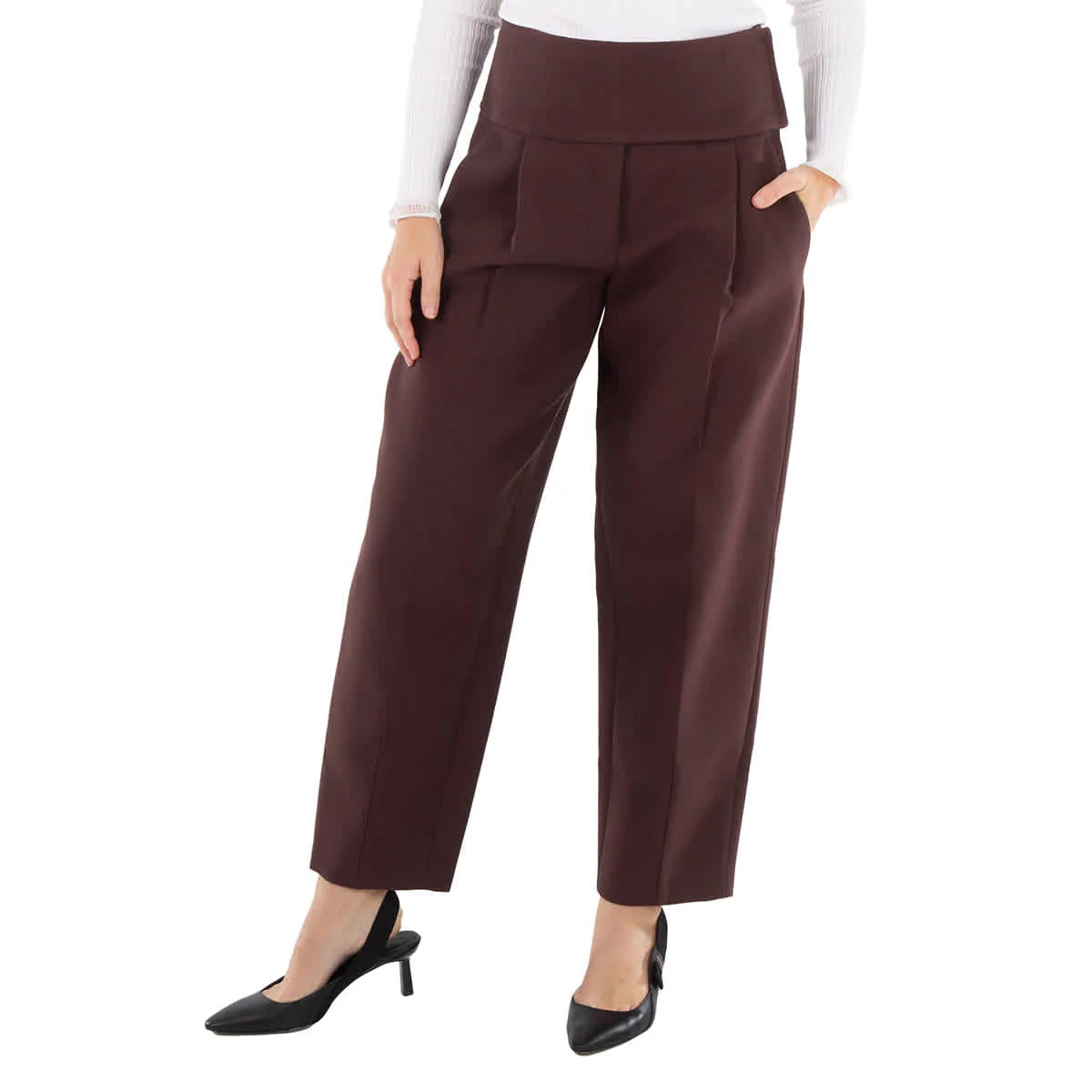 Jil Sander Ladies Plum Cropped Tapered Trousers, Brand Size 34 (US Size 2)