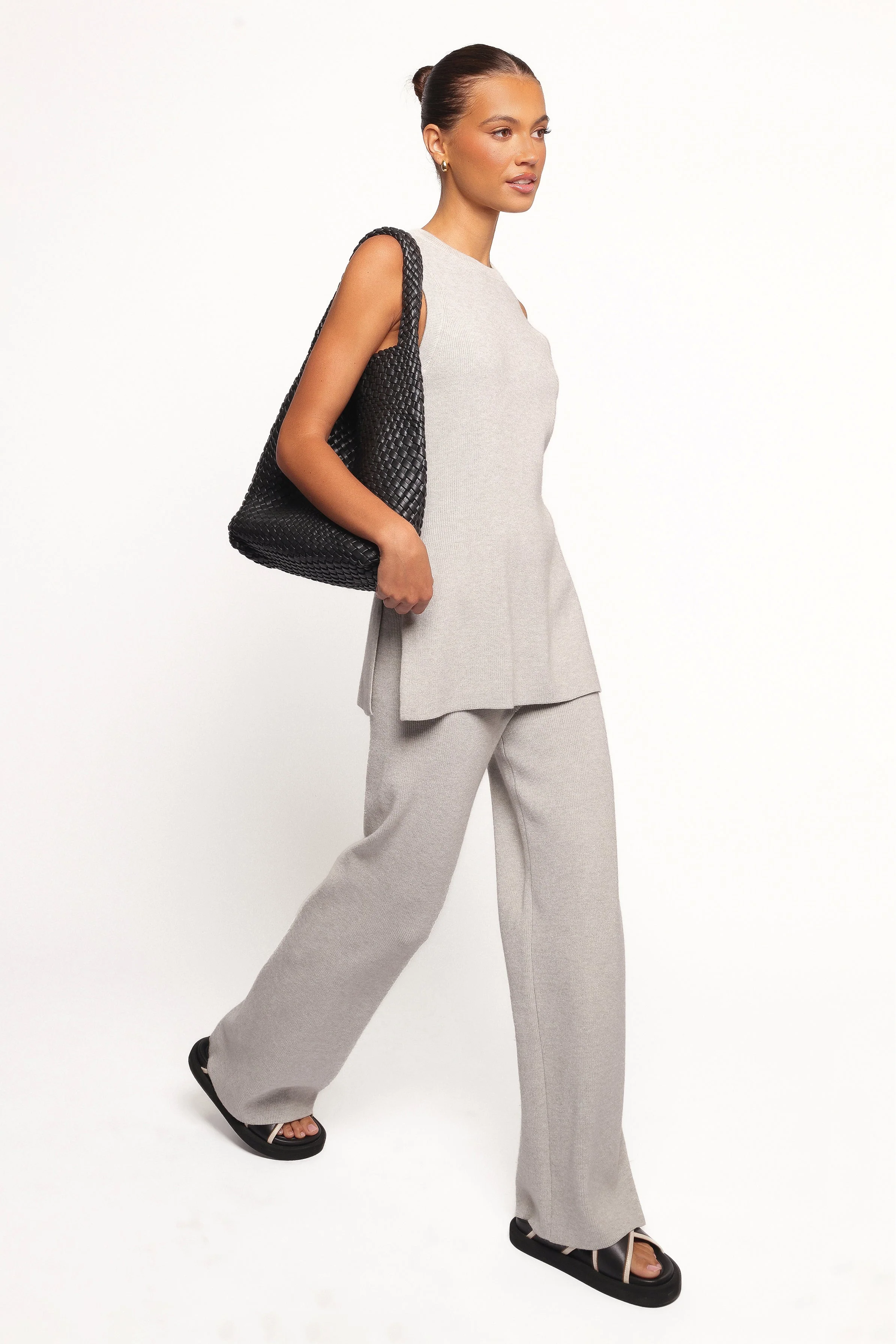 Ellory Knitted Pant Set - Light Grey