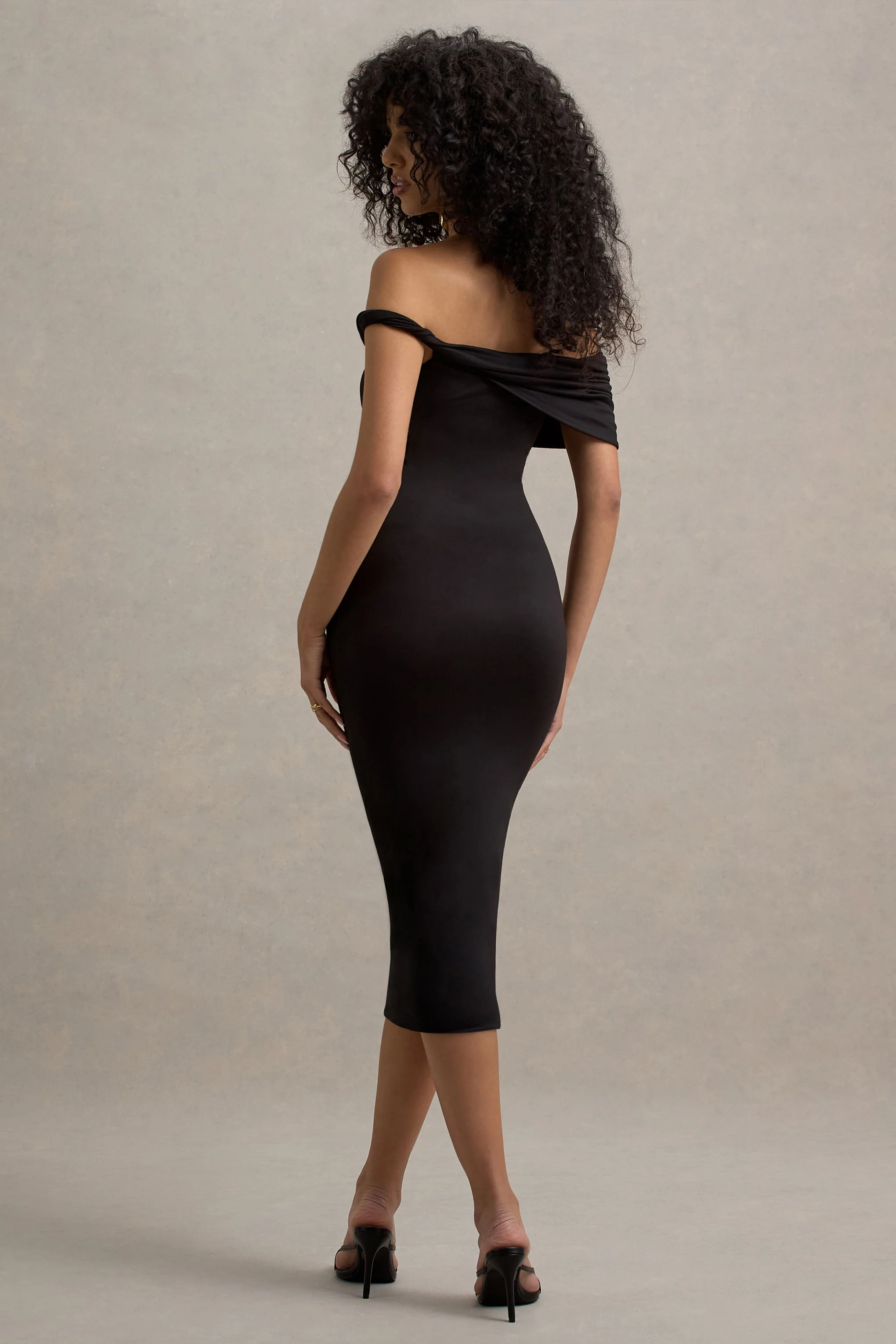 Skye | Black Twisted Bardot Midi Dress