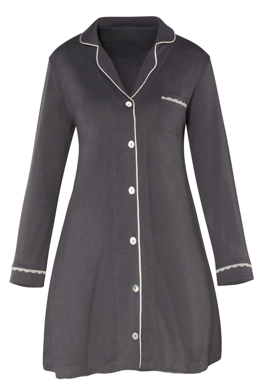 Adelina Long Sleeve Sleeve Sleepshirt In Light Charcoal