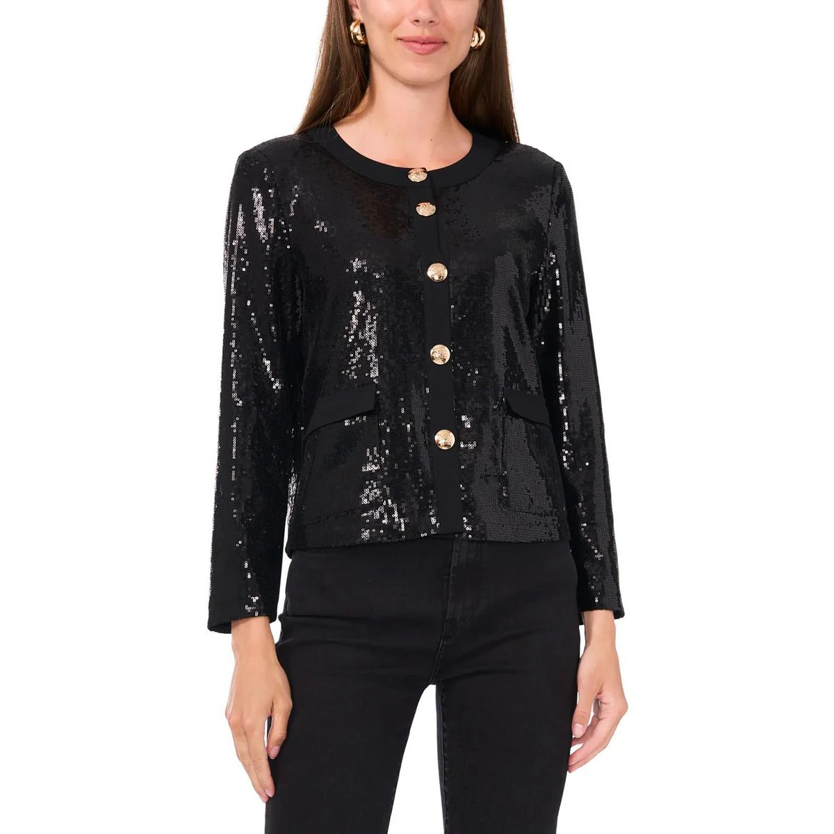 Womens Sequined Collarless Blazer