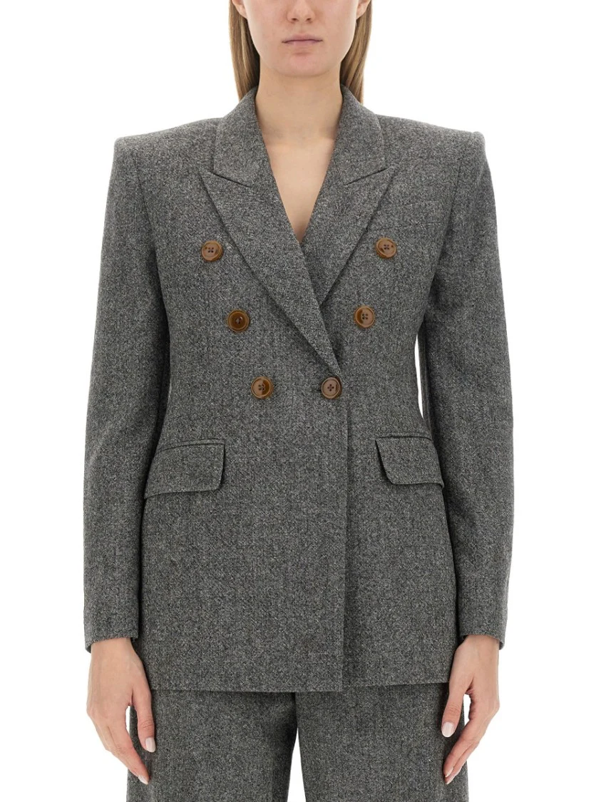 Double-Breasted Wool Jacket With Contrasting Buttons
