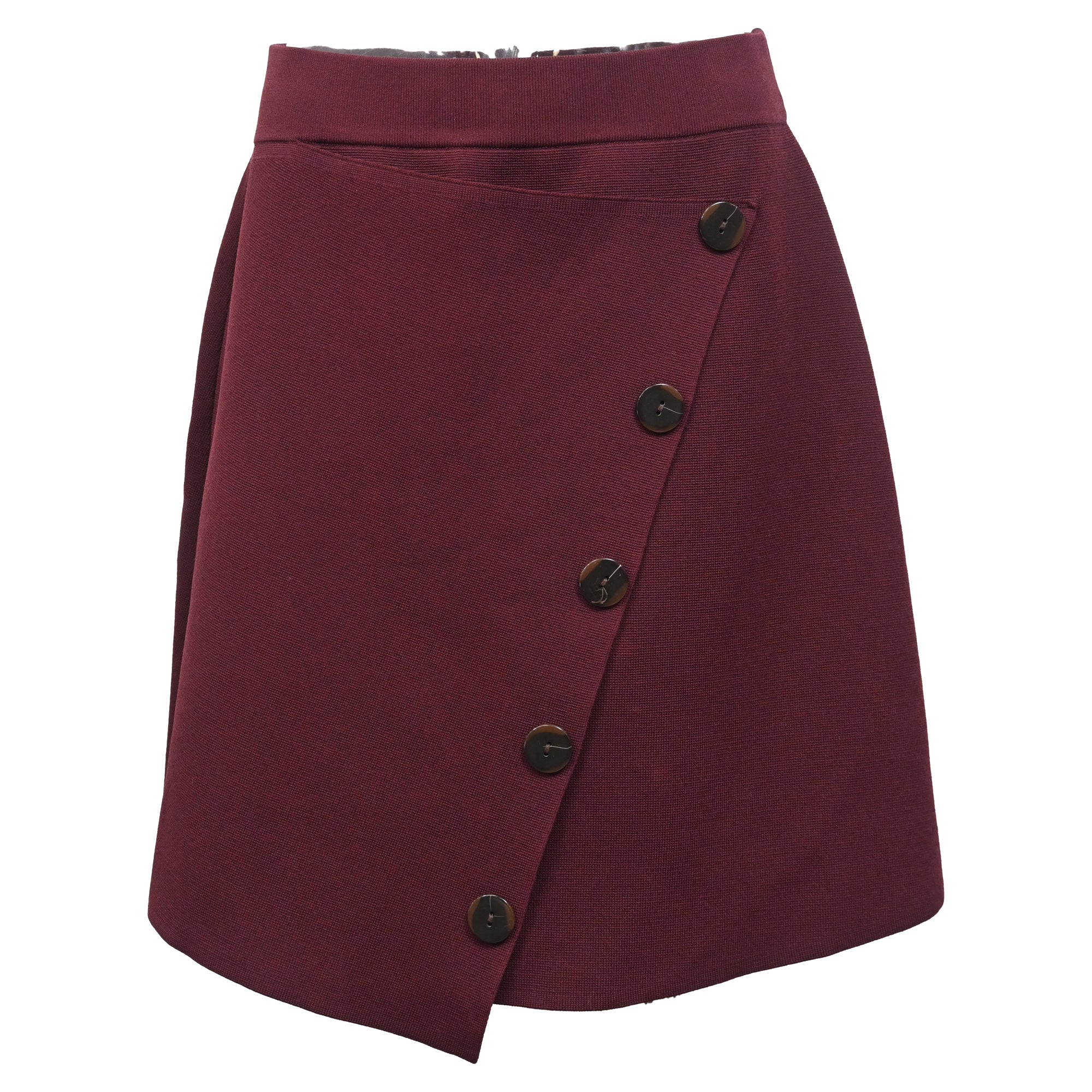 Sandro Fiji Asymmetric Decorative-Button Skirt in Burgundy Viscose