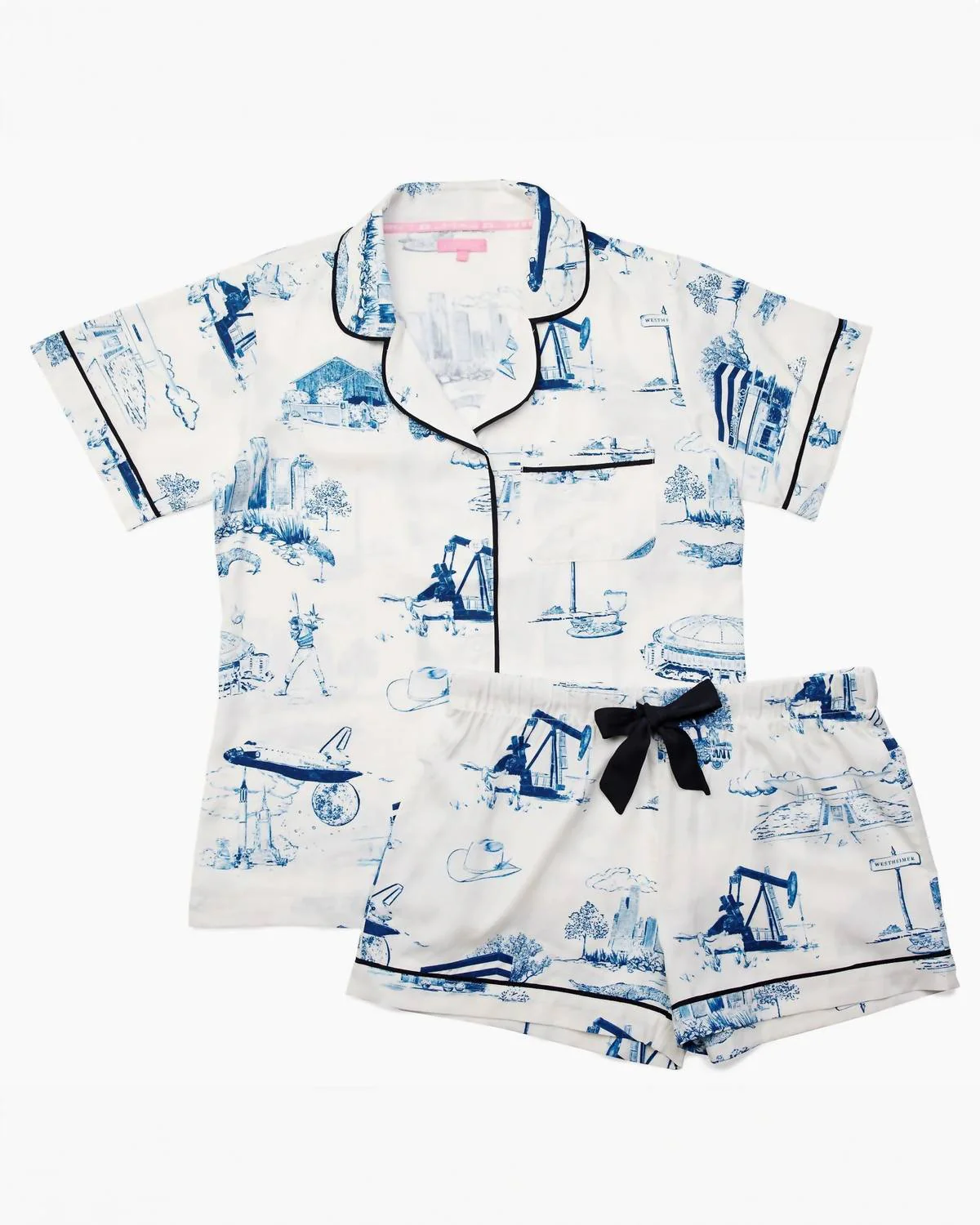 Houston Toile Pajama Short Set In Navy