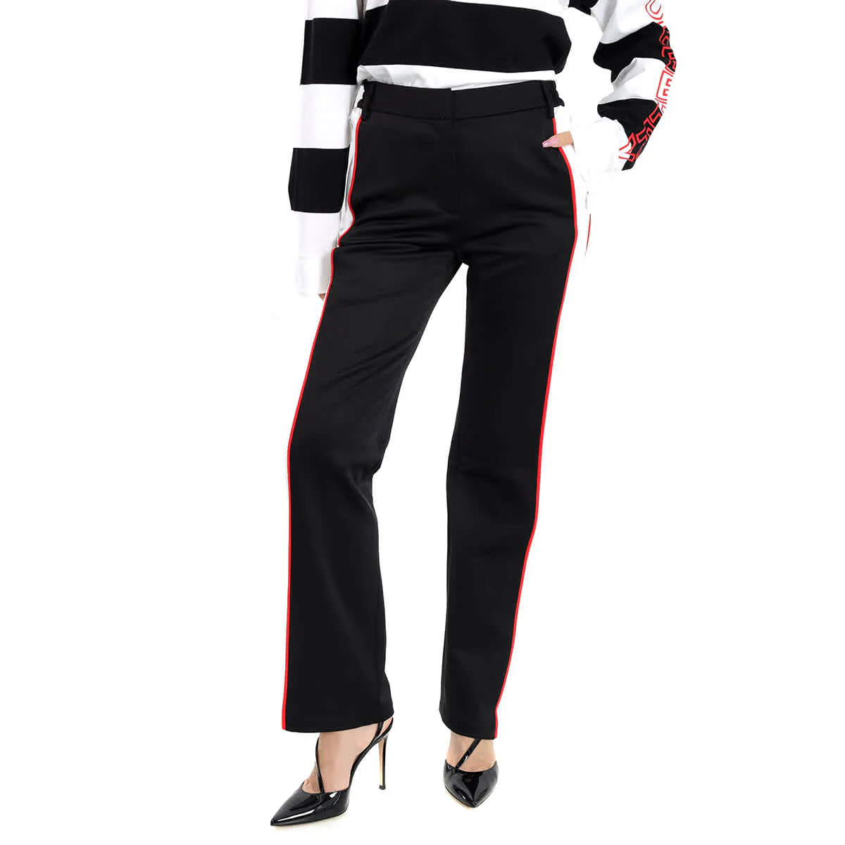 Burberry Black Mesh Striped Jersey Tailored Trousers