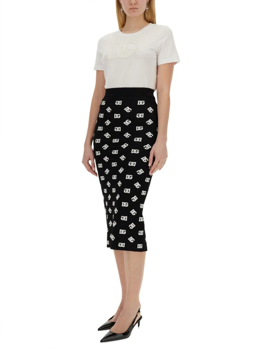Viscose Logo Jacquard Pencil Skirt