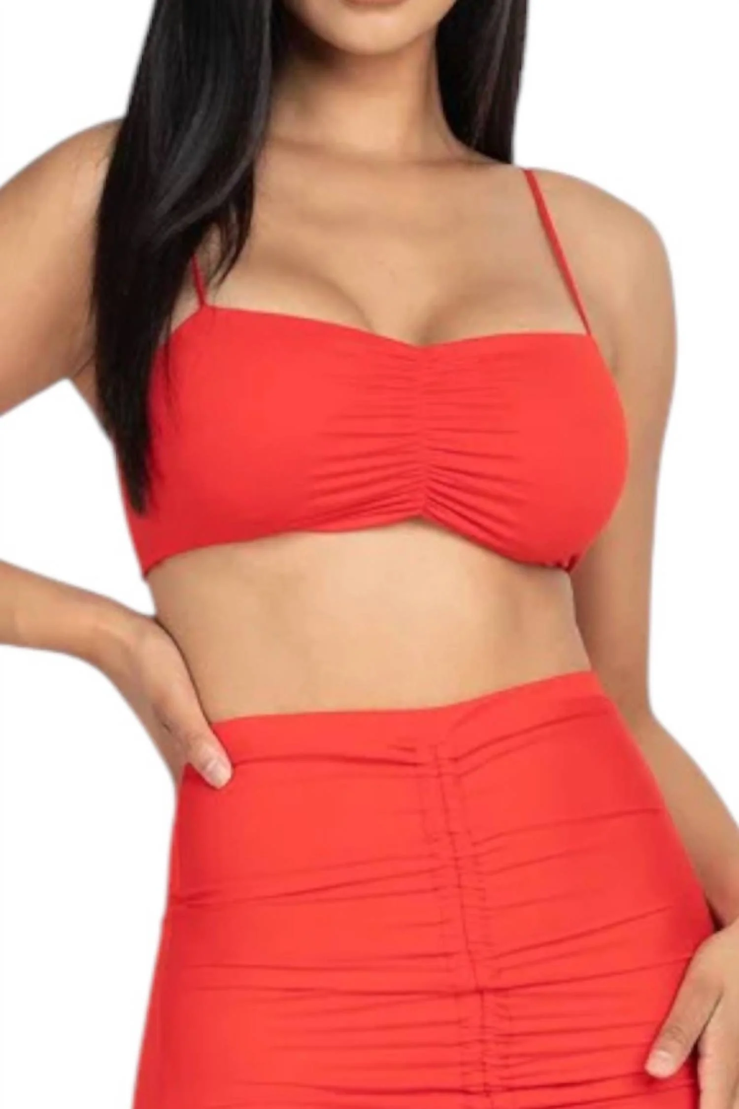 Savage Tube Top And Midi Skirt Set In Fiery Red